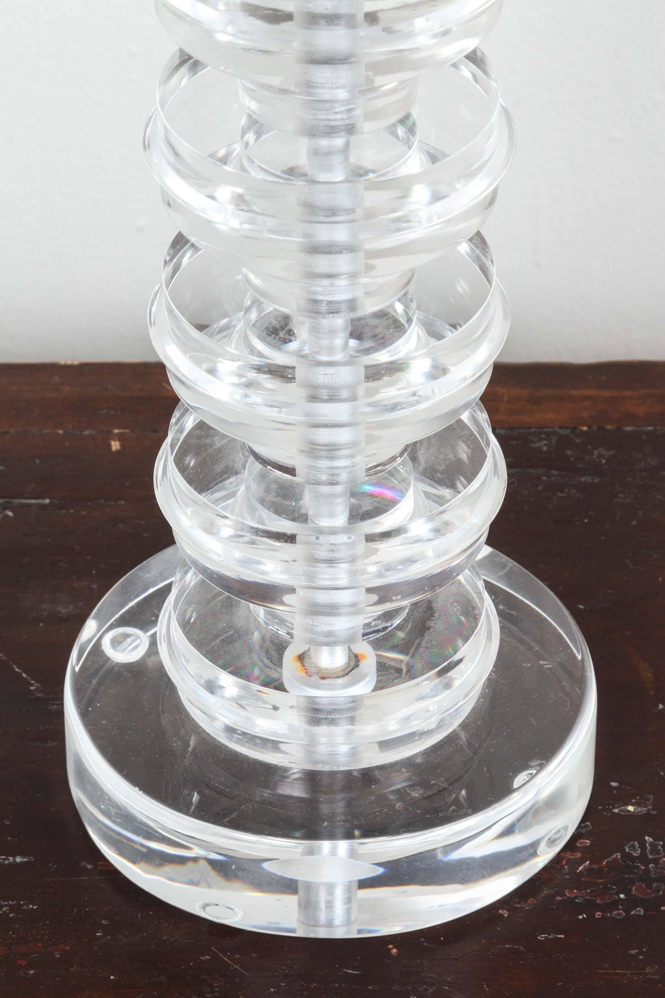 20th Century Lucite Disc Table Lamp For Sale