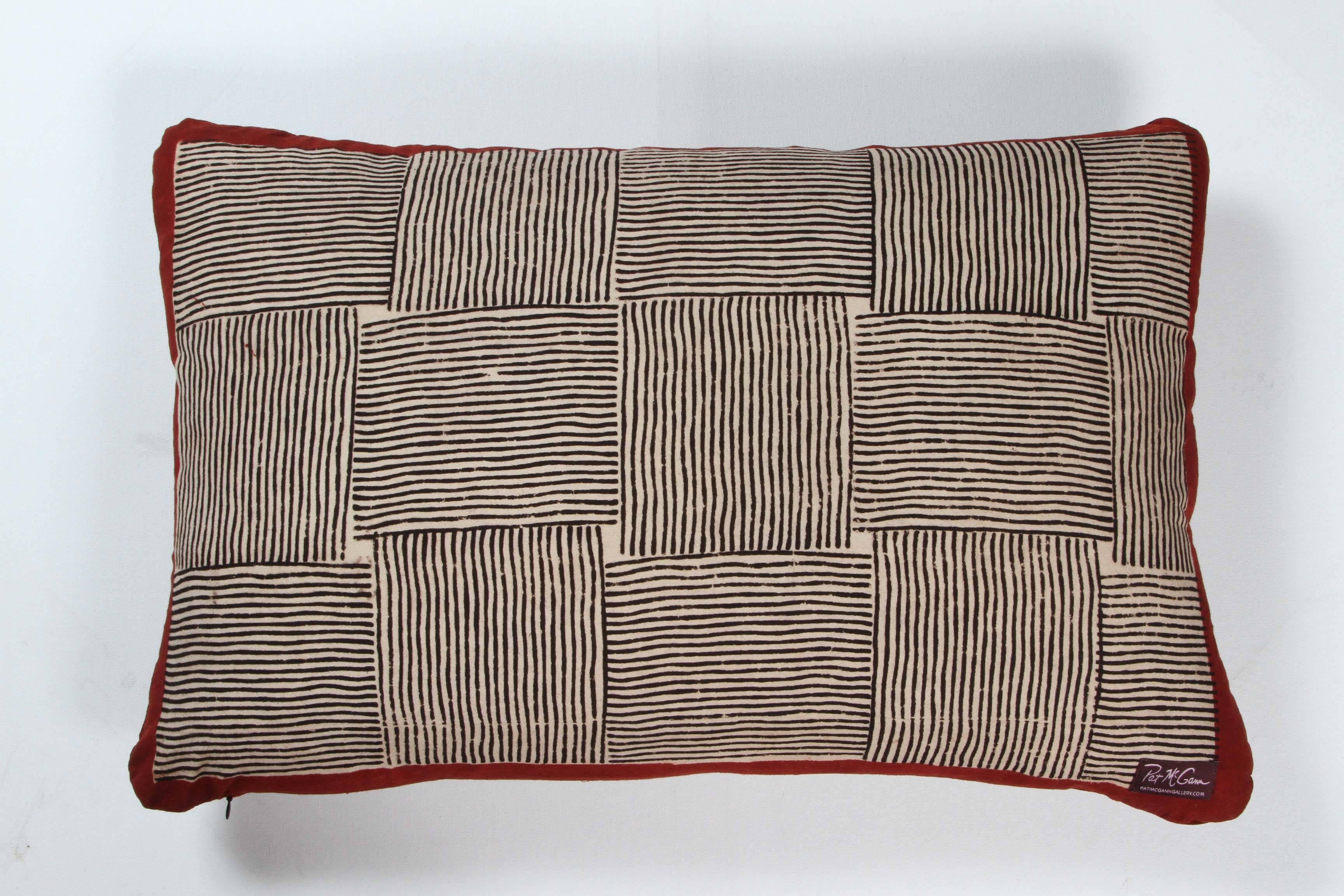 Woven Gopal Indian Cotton Block Print Pillow, Black, White and Red For Sale