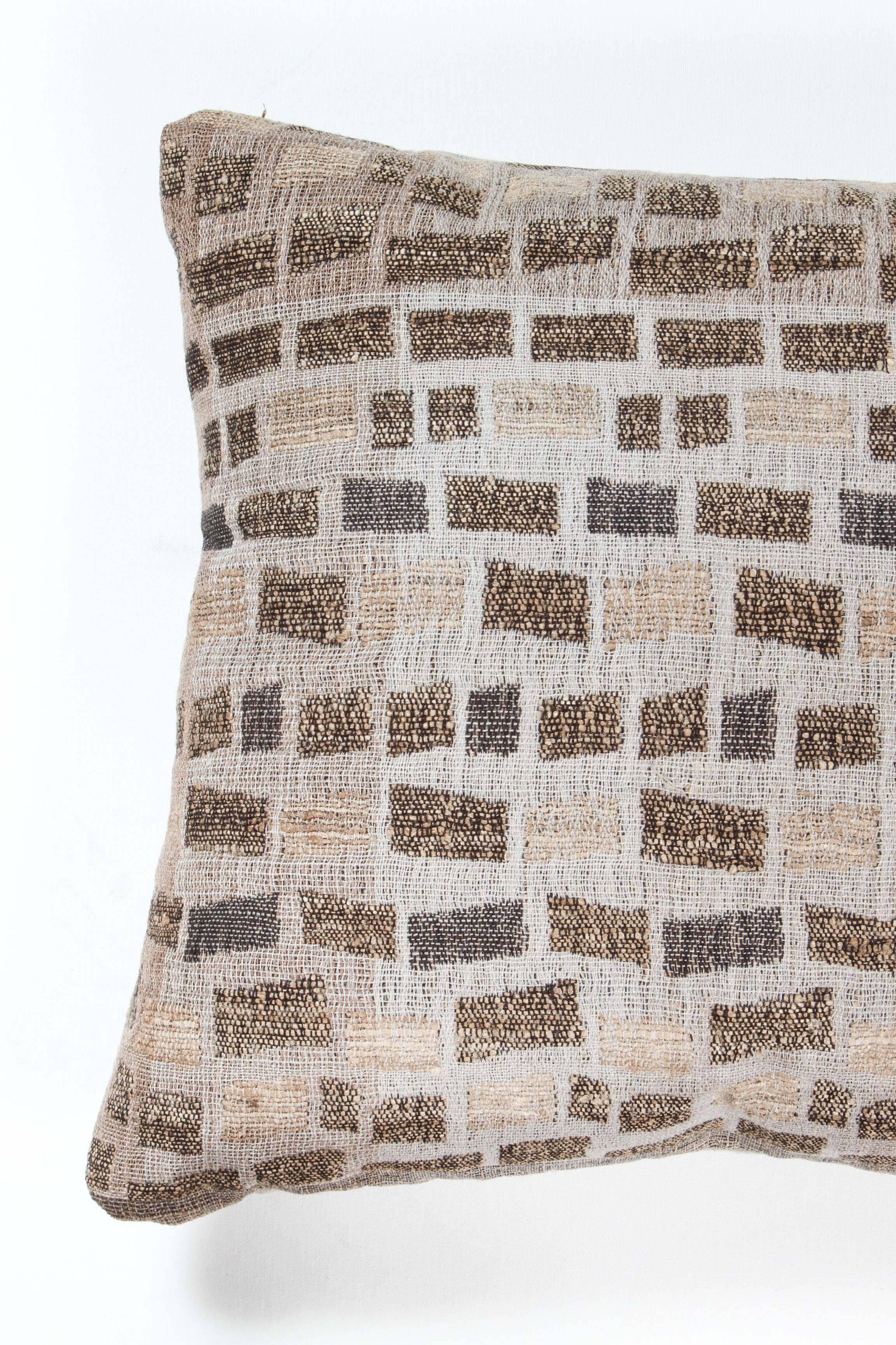 Hand-Woven Indian Handwoven Pillow, Grey, Beige and Black
