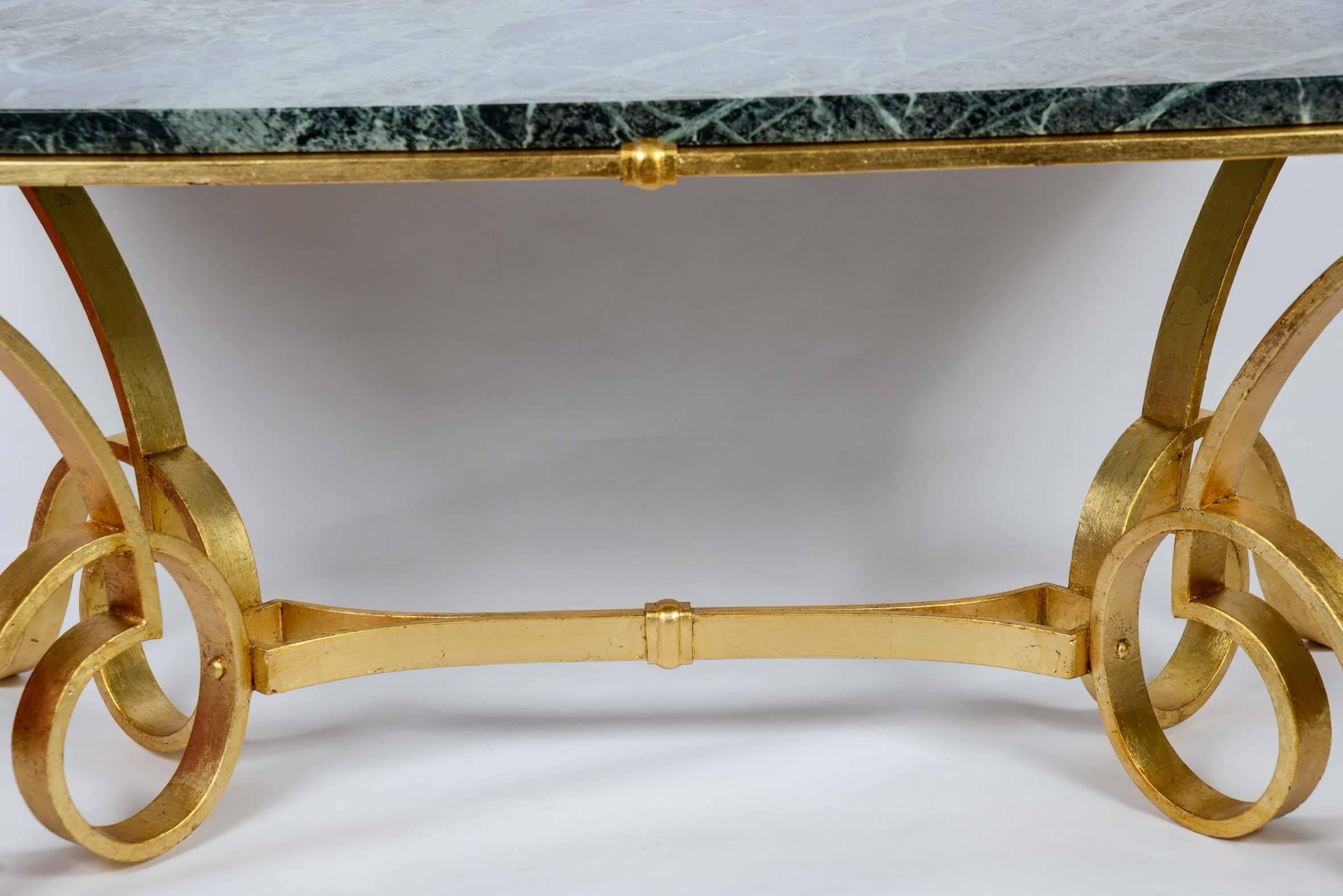 French Coffee Table in Gold Wrought Iron and Marble