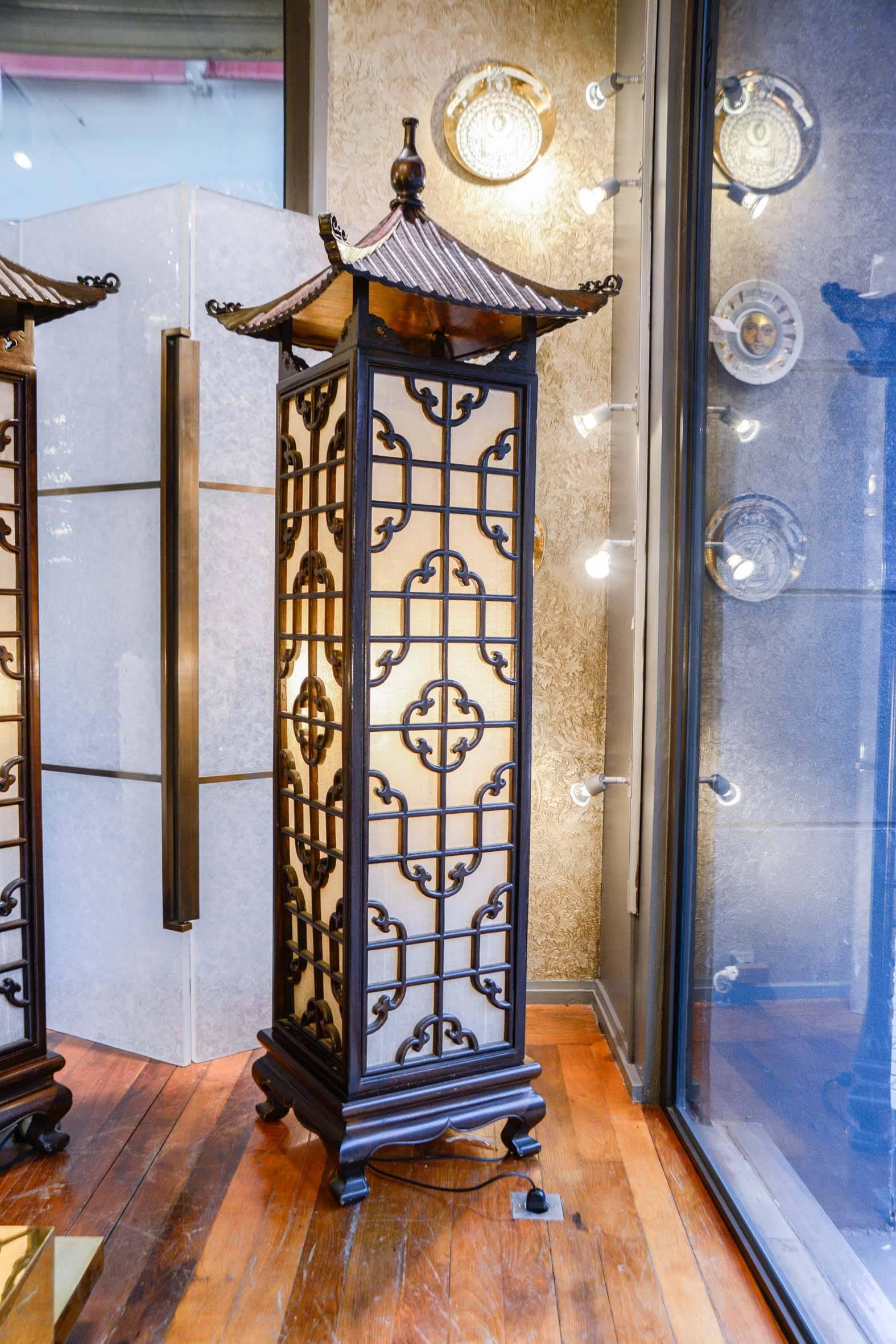 Wood Pair of Chinese Style Floor Lamps