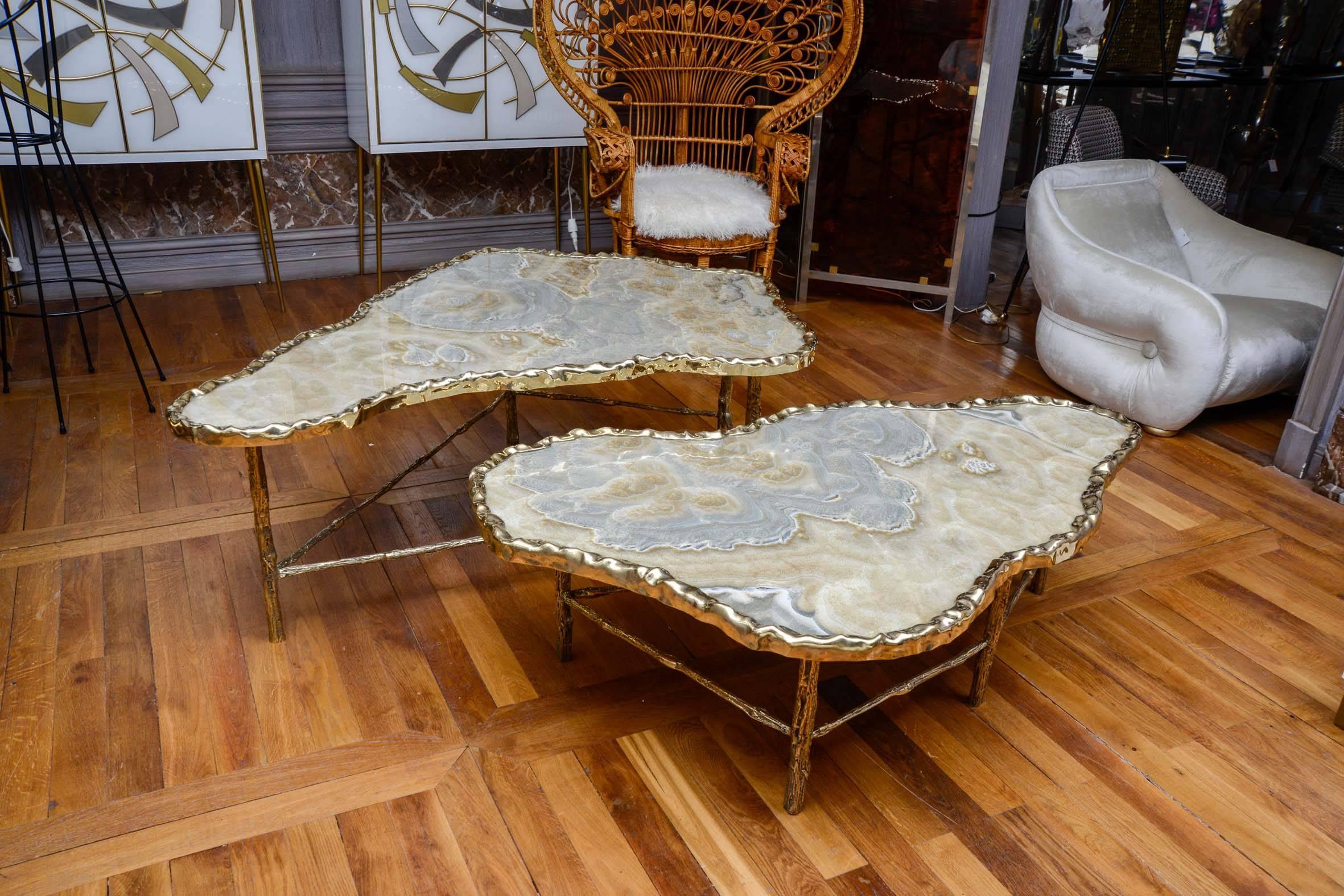 Contemporary Pair of Onyx Meteorite Low Tables
