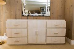 Beautiful White Shagreen Buffet with Six Drawers and Two Cabinet Doors