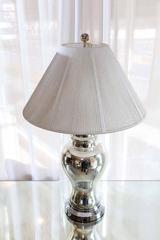 Pair of Mid-Century Mercury Glass Lamps with Custom String Shades
