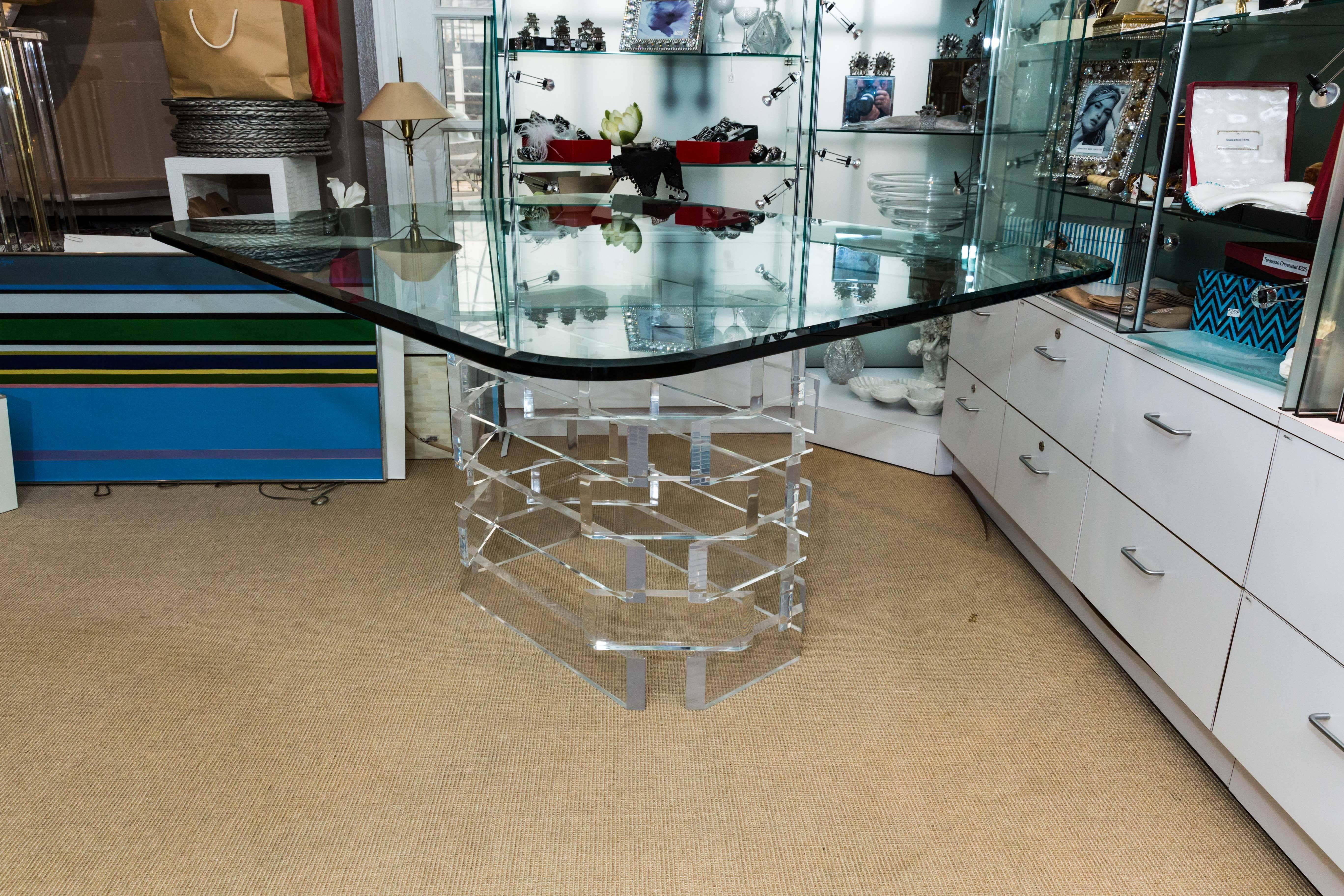 Mid-Century Modern Mid-Century Lucite Dining Table with Beveled Glass Top For Sale