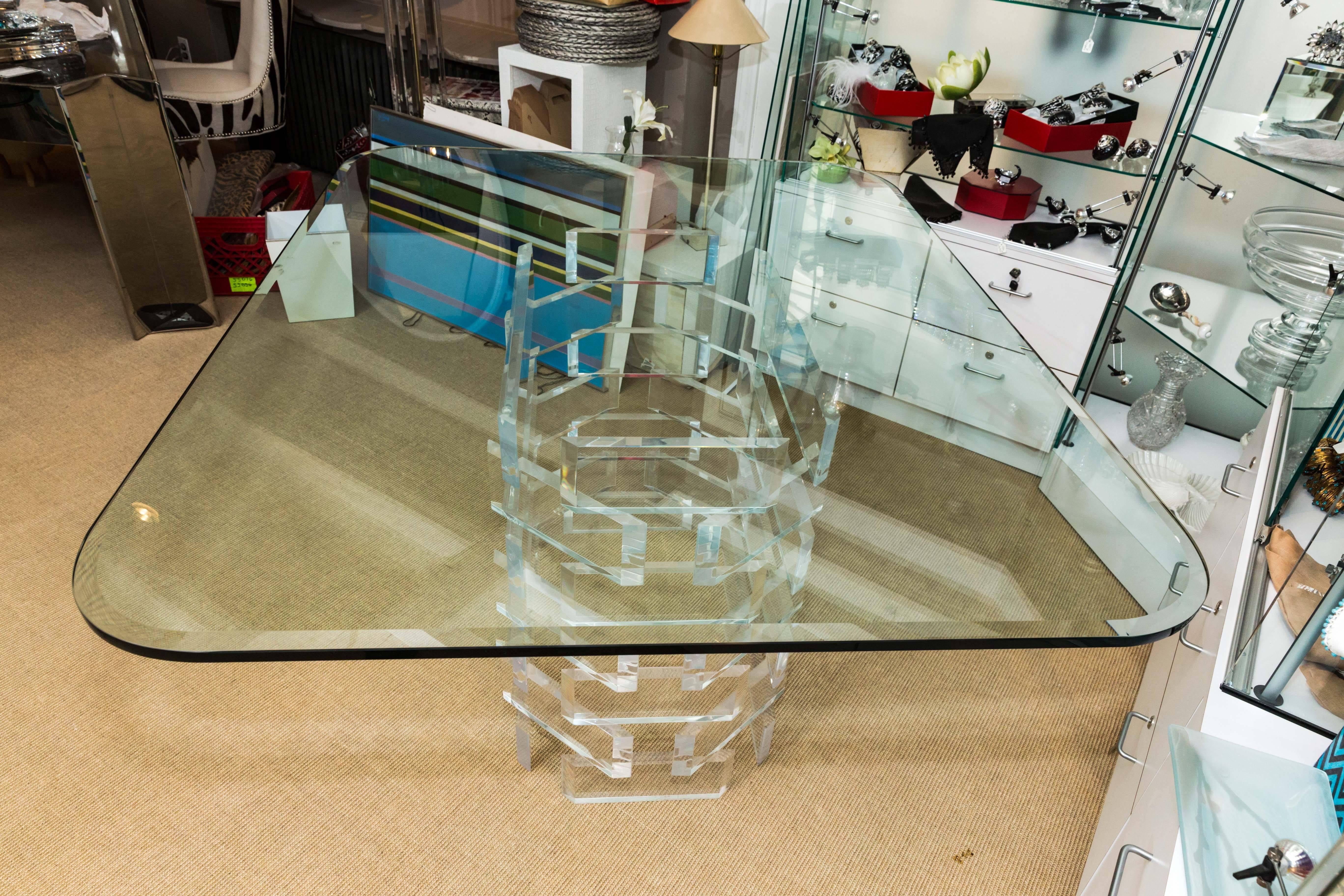 Mid-20th Century Mid-Century Lucite Dining Table with Beveled Glass Top For Sale