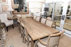 Antique Elm Country Dining Table with Ten Chairs