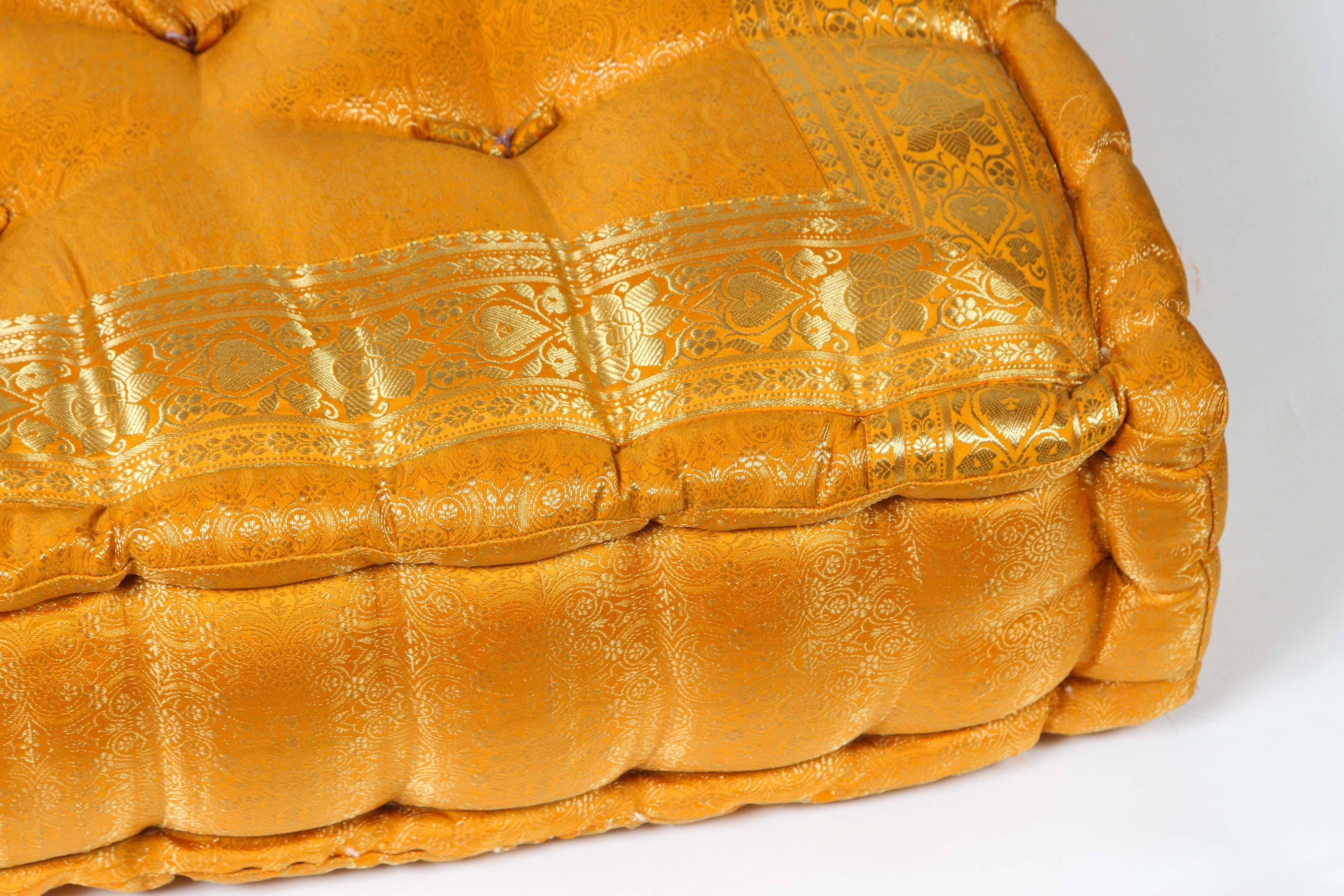 Oversized silk square yellow and gold tufted floor seat yoga pillow.
Handcrafted from silk sari fabric, these floor seat cushions are great to use in kids room or around your yoga Bohemian or Moroccan room or for your pet.
Mah Jong style hand-sewn
