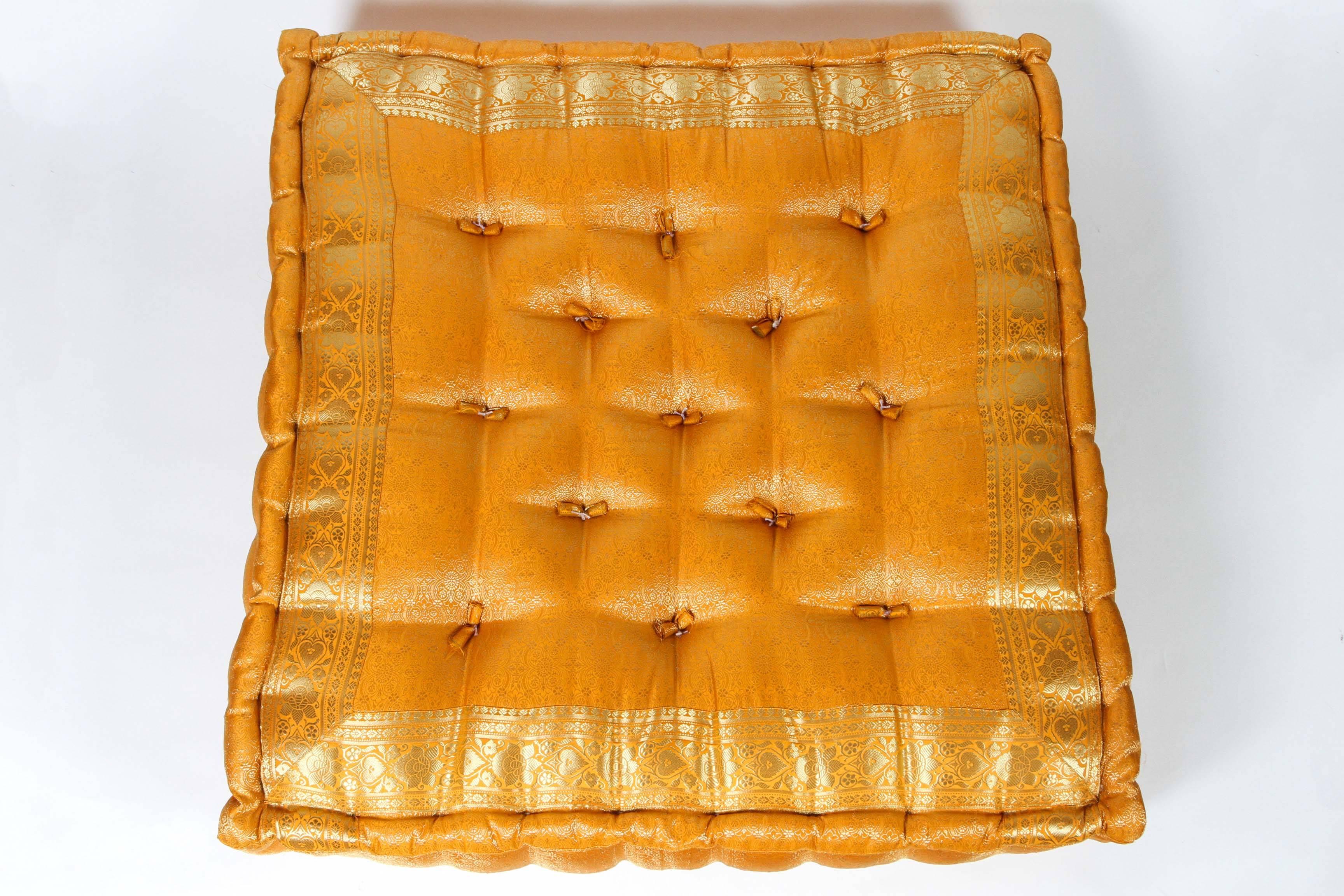 Moroccan Oversized Yellow and Gold Tufted Floor Pillow Cushion In Good Condition In North Hollywood, CA