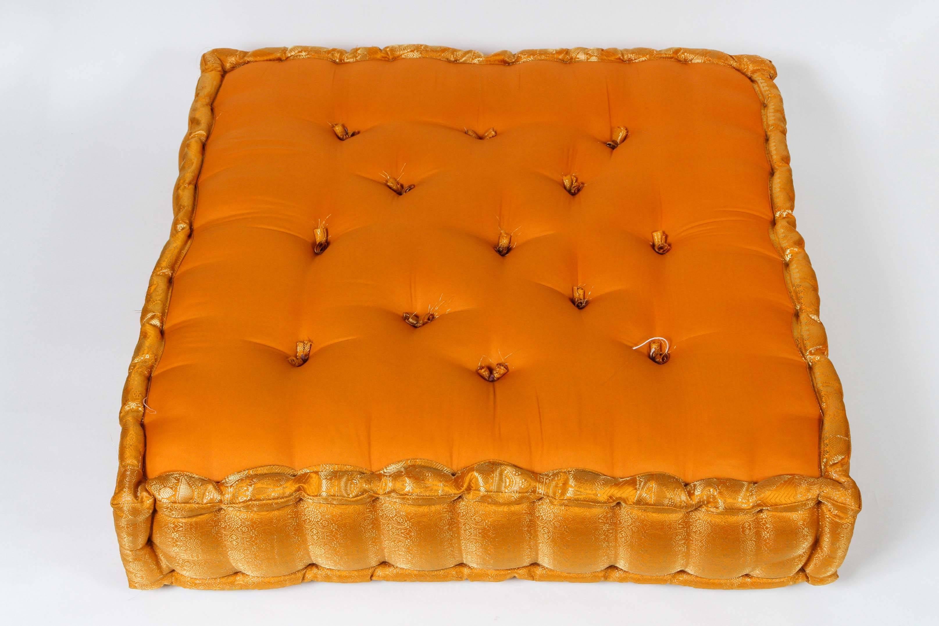 20th Century Moroccan Oversized Yellow and Gold Tufted Floor Pillow Cushion