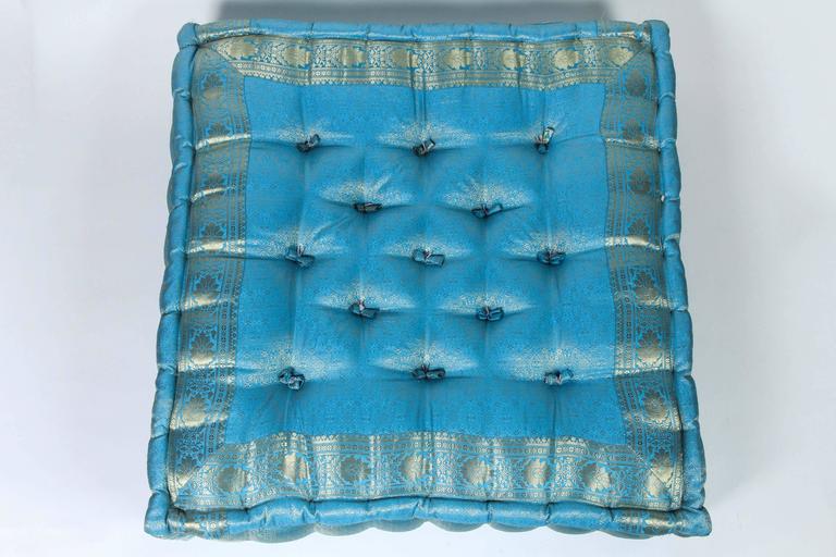Hand-Crafted Moroccan Oversized Turquoise Tufted Floor Pillow Cushion
