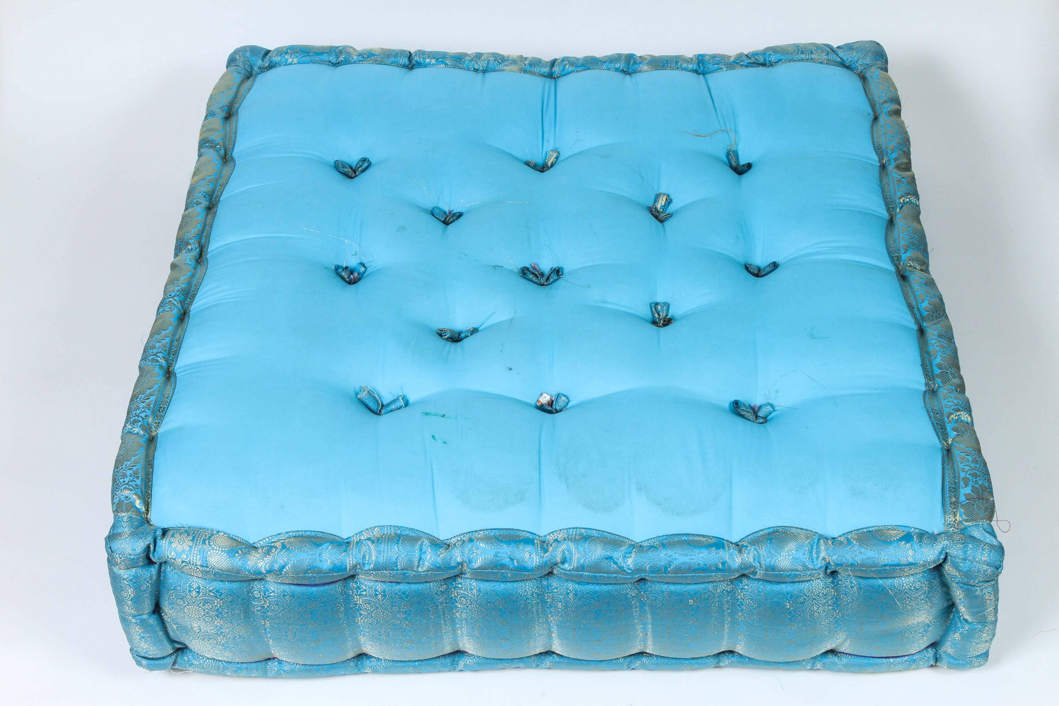 Indian Moroccan Oversized Turquoise Tufted Floor Pillow Cushion