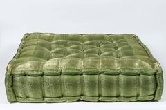 Oversized Silk Square Green Tufted Moroccan Floor Pillow Cushion