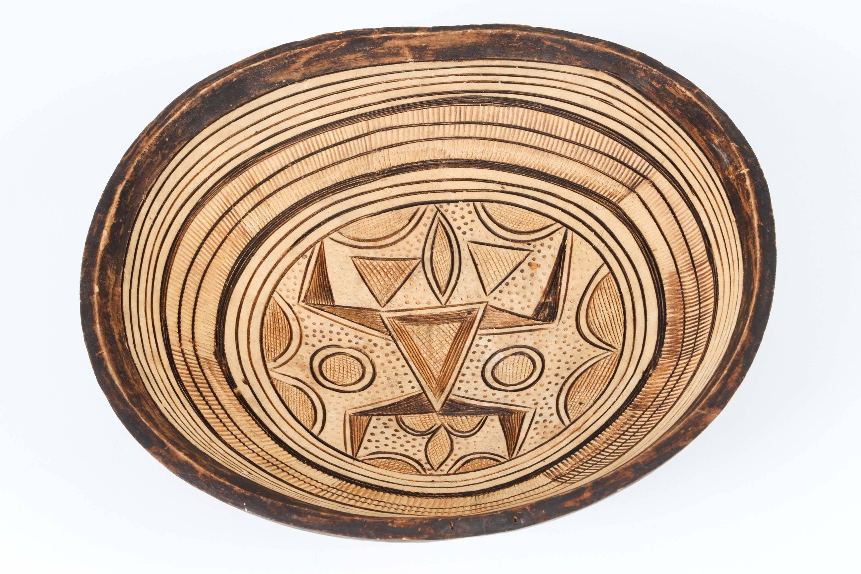 20th Century Hand-Carved West African Tribal Wooden Bowl