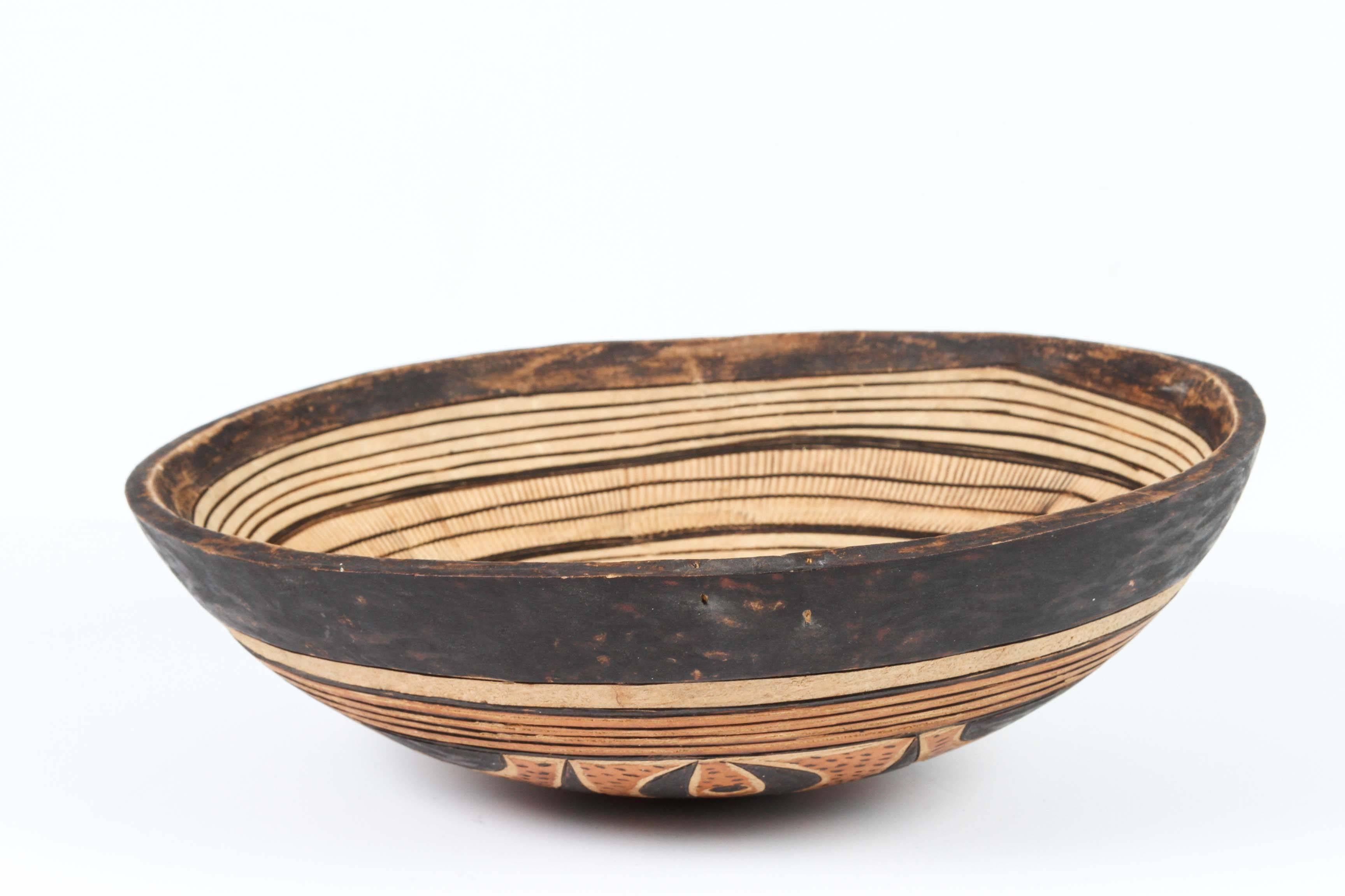 Hand-Carved West African Tribal Wooden Bowl 1