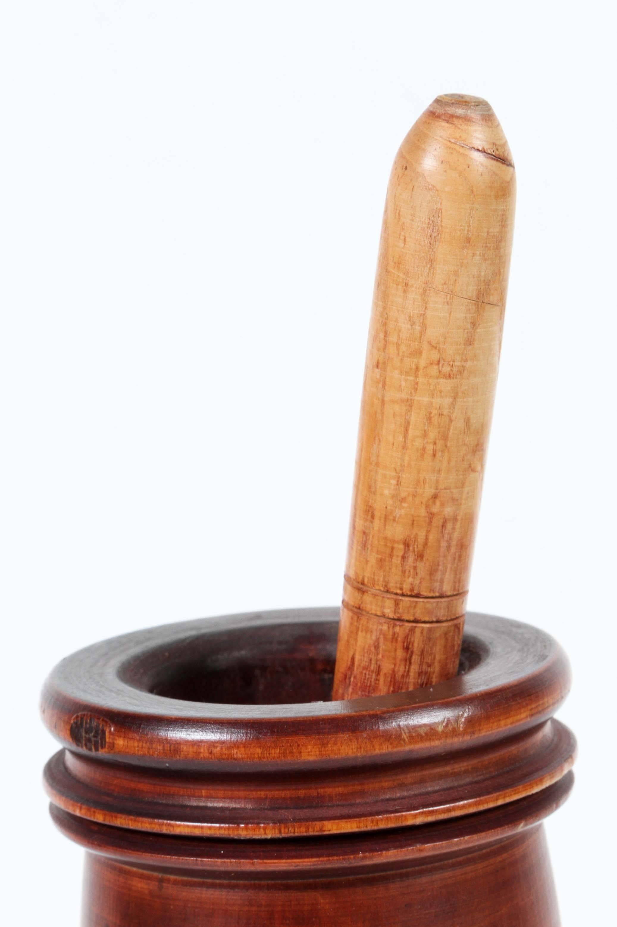 Wooden footed mortar and pestle.
Handcrafted in Italy, nice patina.
Total height with pestle: 14"
Mortar is 9"5 x 4" .
Pestle is 9"75 x 1"75.