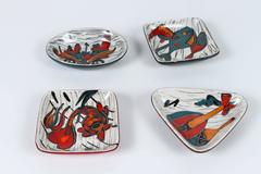 Italian Leather Backed Decorative Ceramic Dishes Or Change Trays Ashtrays