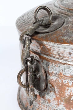 Antique South Asian Round Copper Bronze Box with Lid from India 19th C.