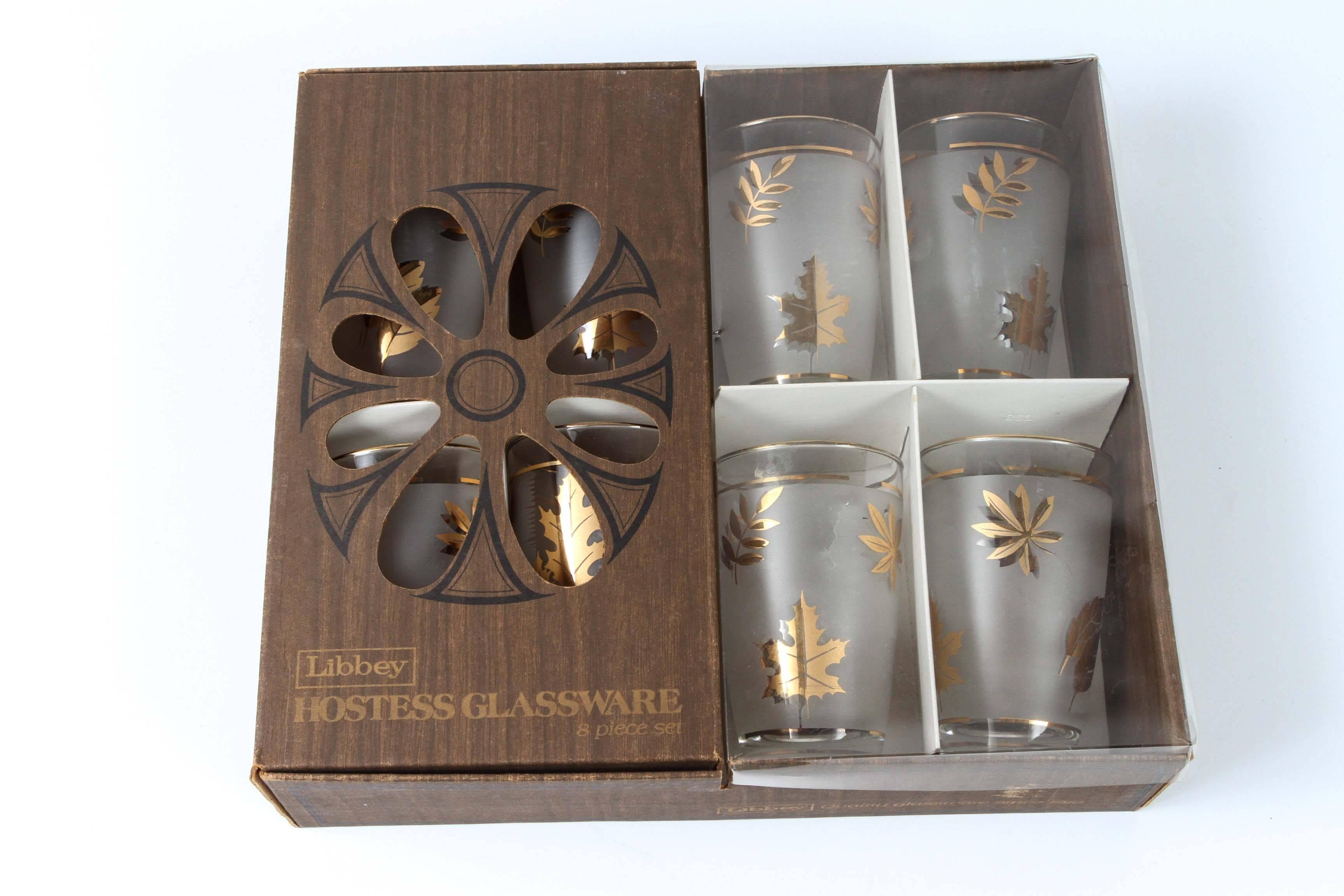 Mid-Century Modern Set of Eight Vintage Cocktail Glasses by Libbey in Original Box