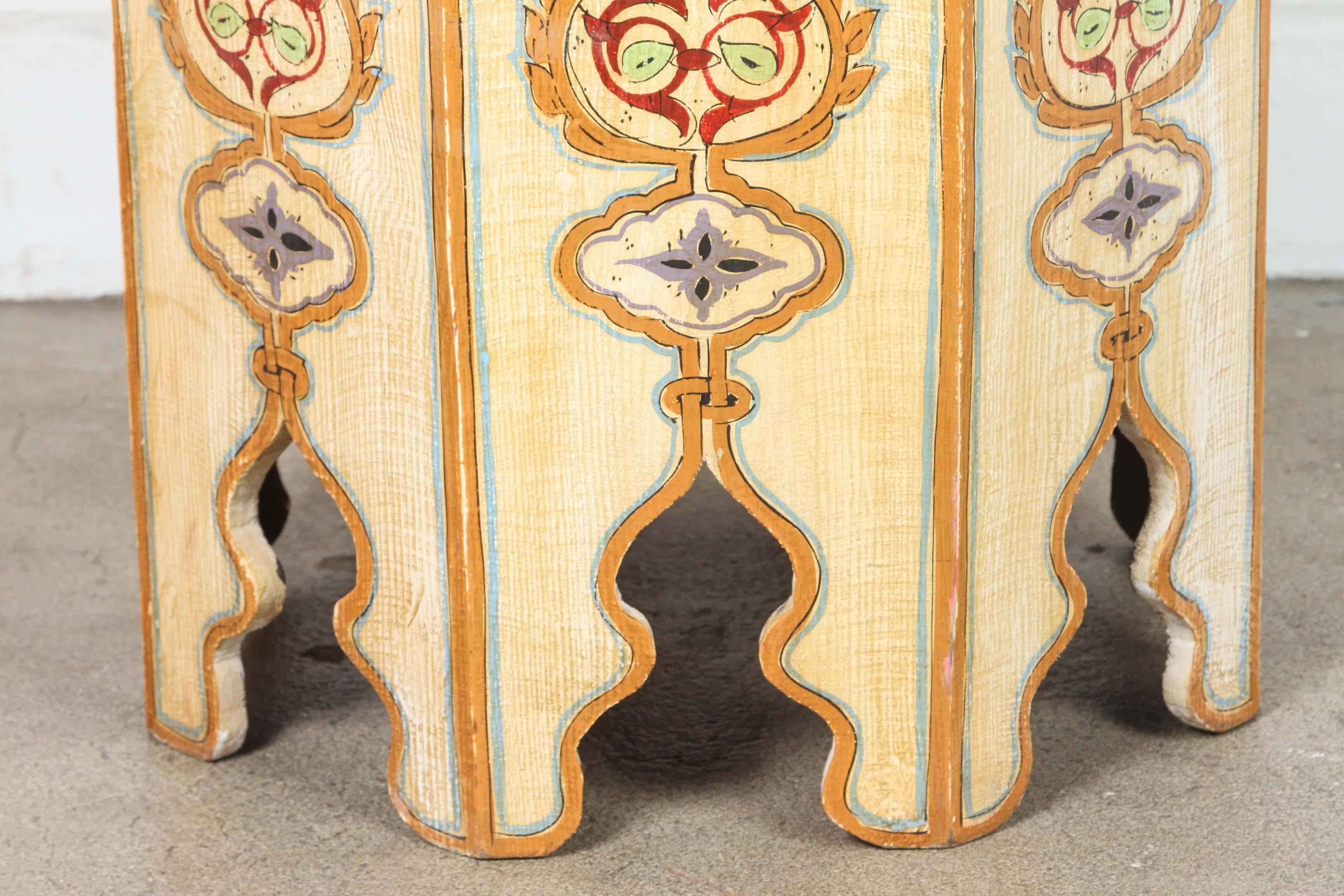 Moroccan Ivory Hand-Painted Side Table with Moorish Design In Good Condition In North Hollywood, CA