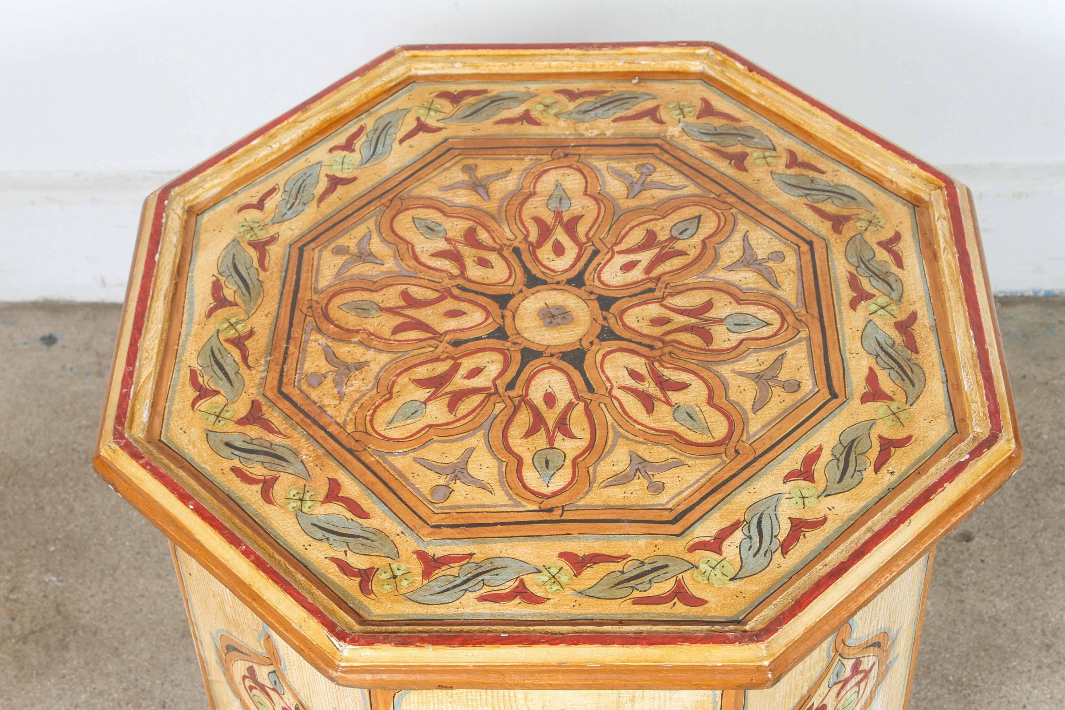 20th Century Moroccan Ivory Hand-Painted Side Table with Moorish Design