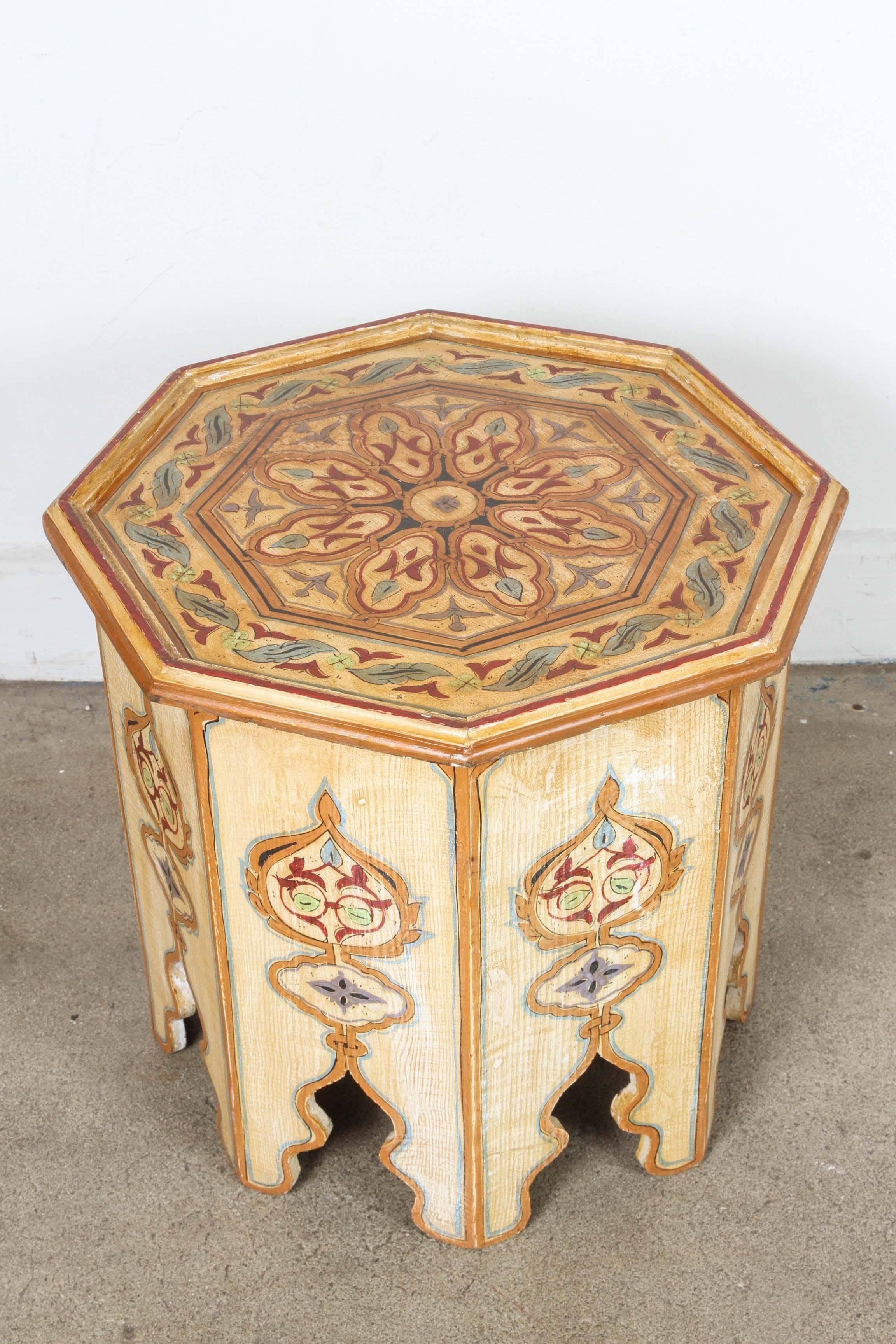 Moroccan Ivory Hand-Painted Side Table with Moorish Design 1