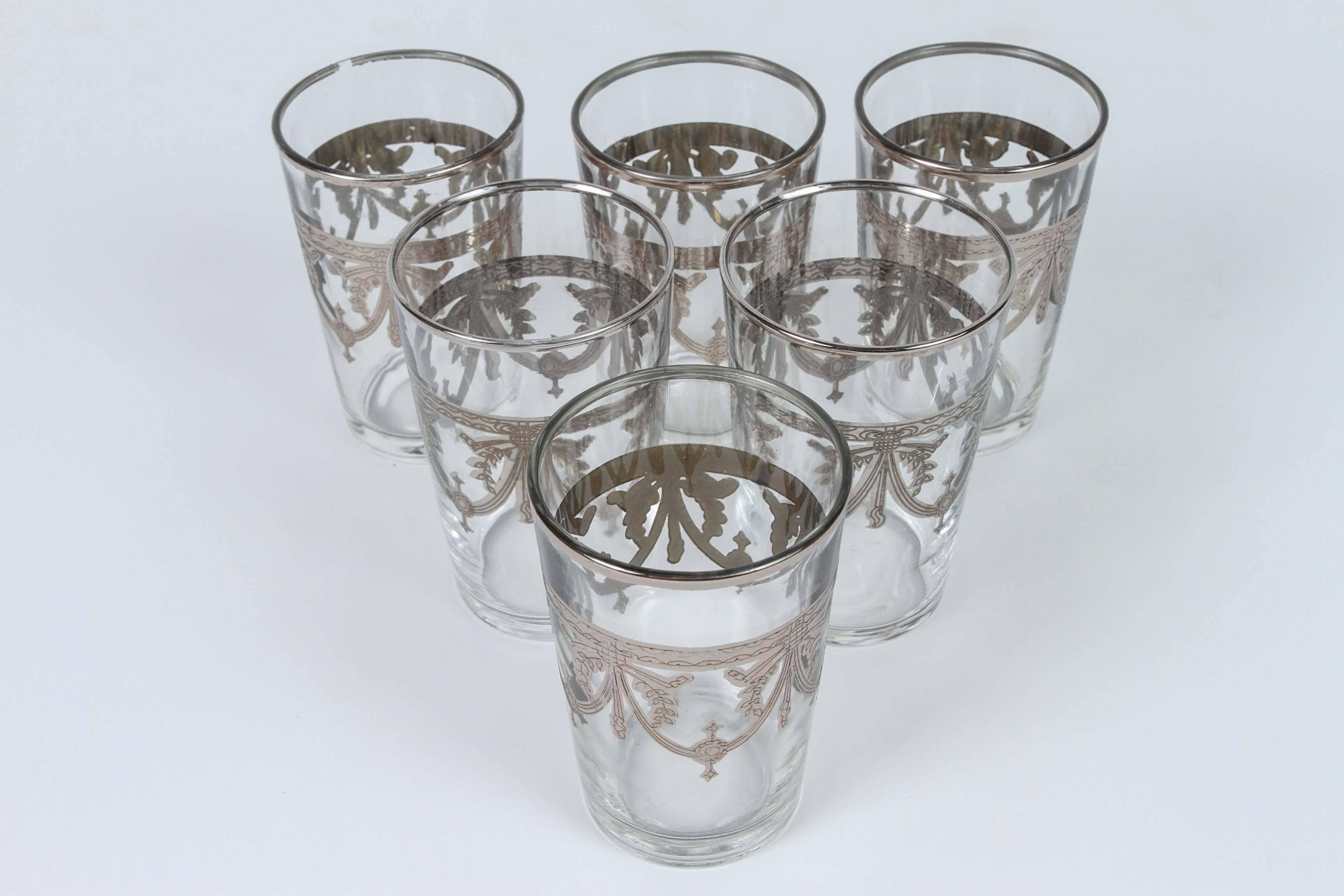 Moorish Moroccan Tea Glasses Set of Six Clear and Silver Overlaid