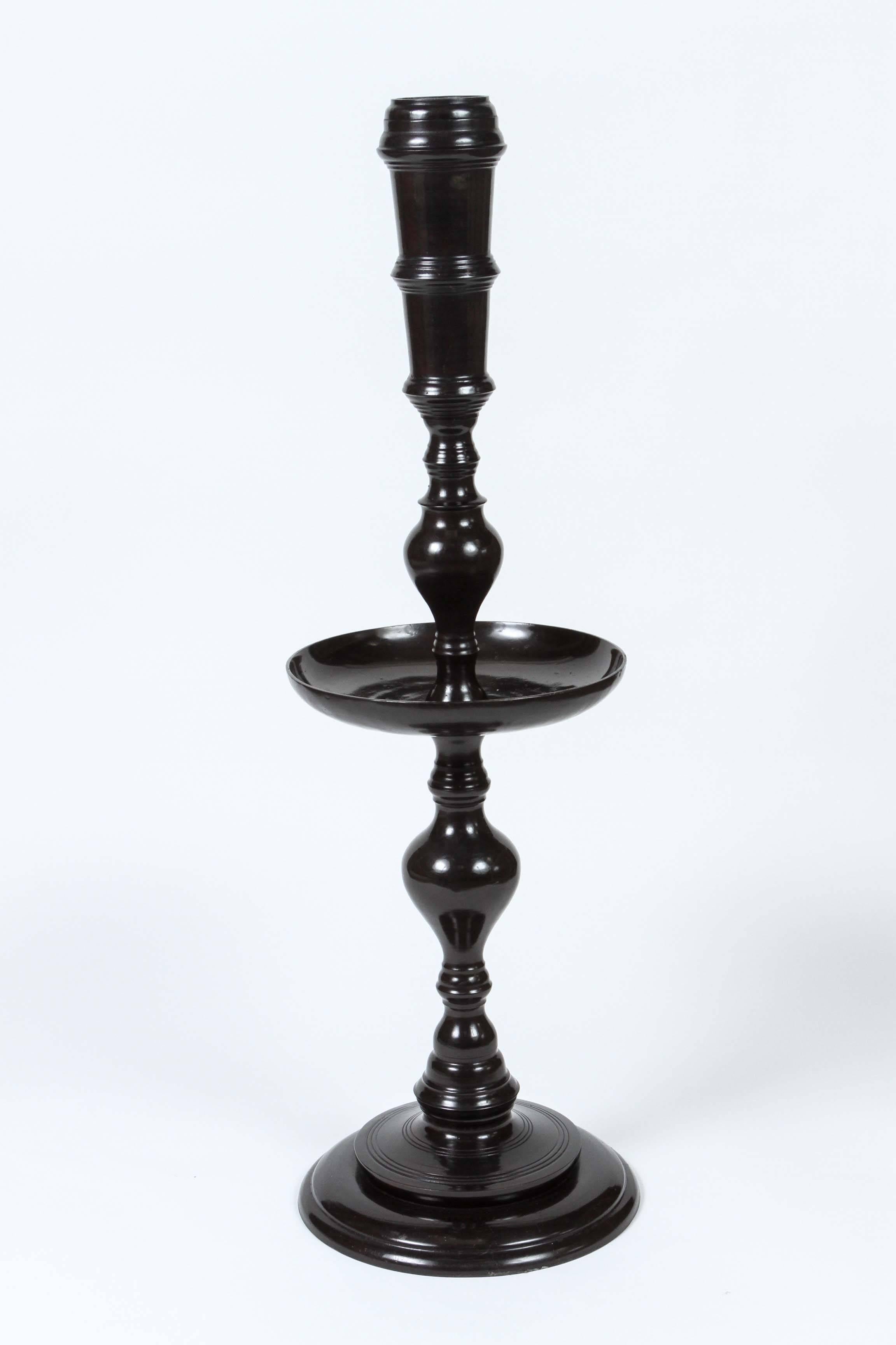 Moorish Maitland-Smith Pair of Vintage Black Metal Candle Stands For Sale