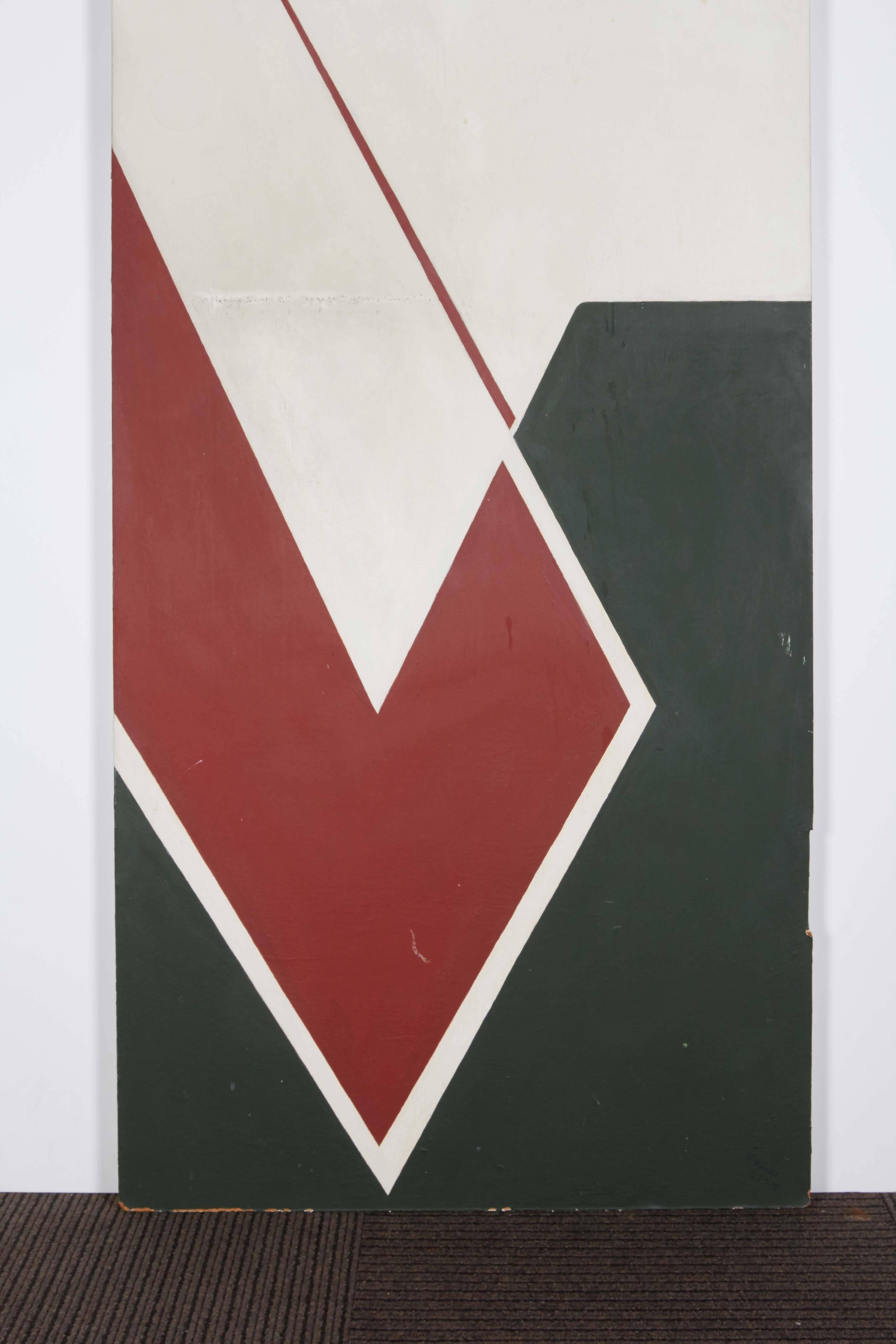 Mid-Century Geometric Abstract Painted Door Panel, Signed Karras In Good Condition In New York, NY