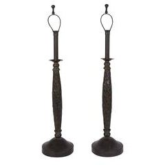 Pair of Maitland-Smith Candlestick Lamps in Patinated Woven Copper 2