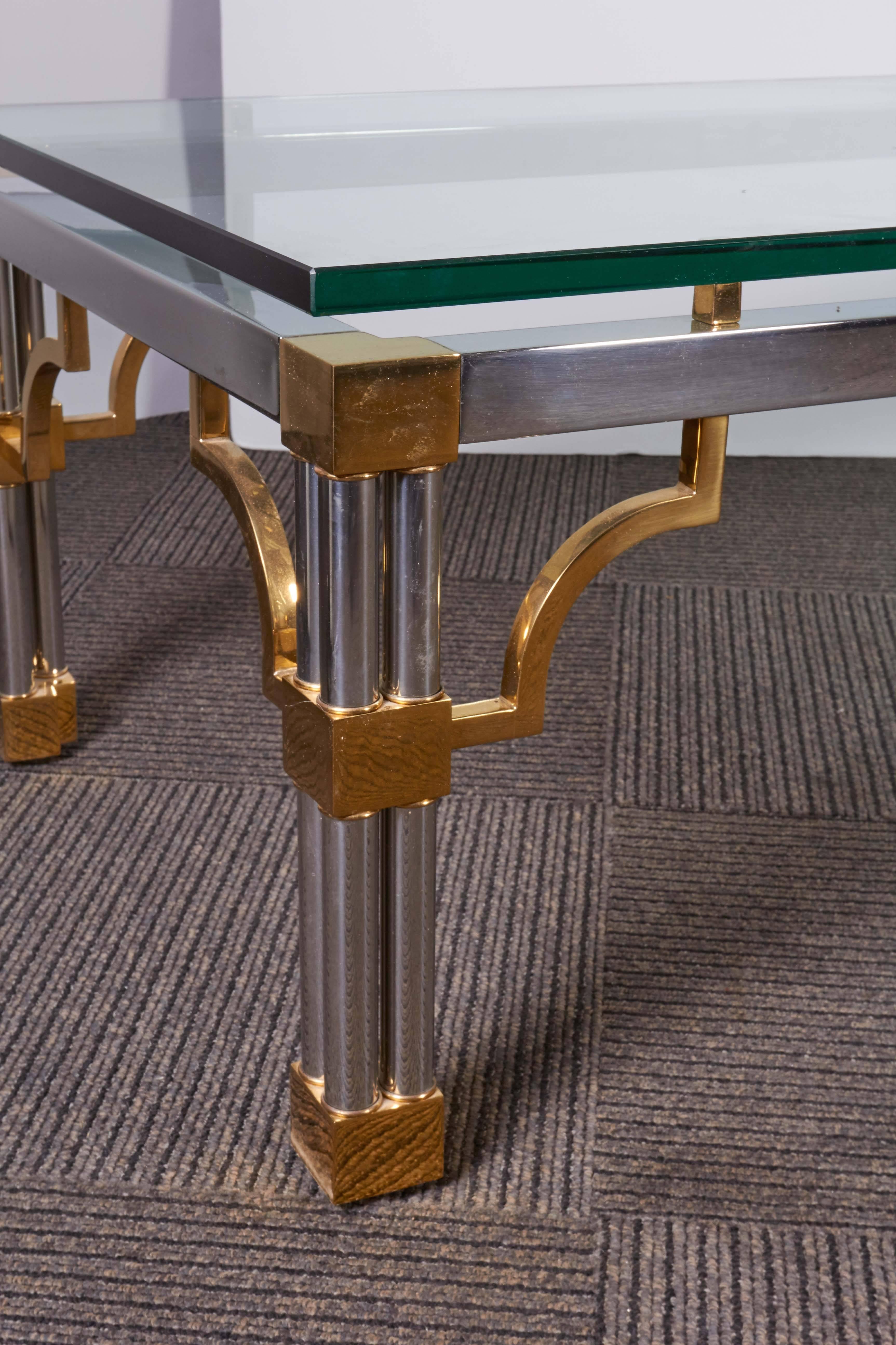 1960s Chrome Coffee Table with Brass Fretwork Accent In Good Condition In New York, NY