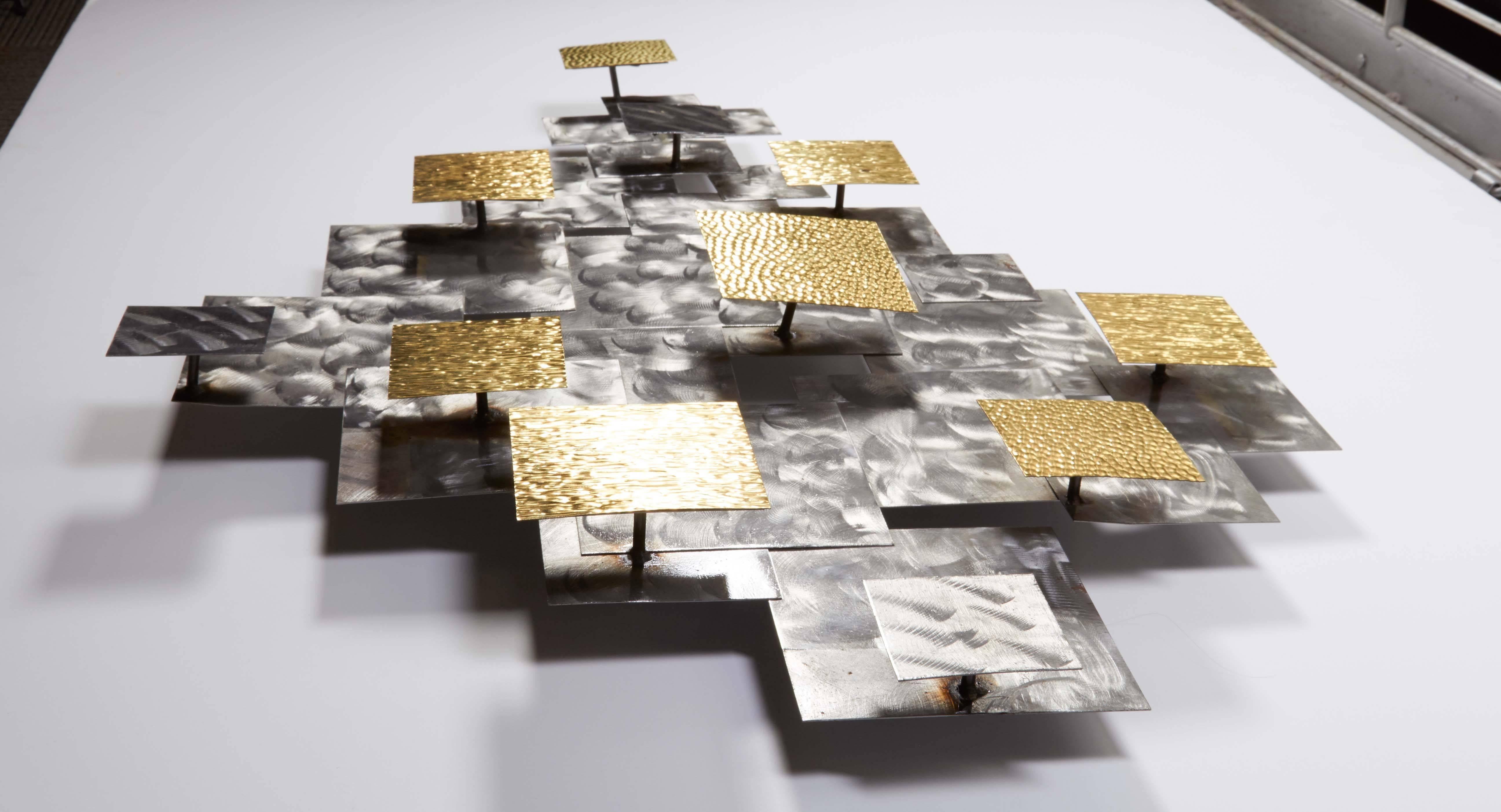 Curtis Jere Style Brutalist Geometric Wall Sculpture in Steel and Brass 2