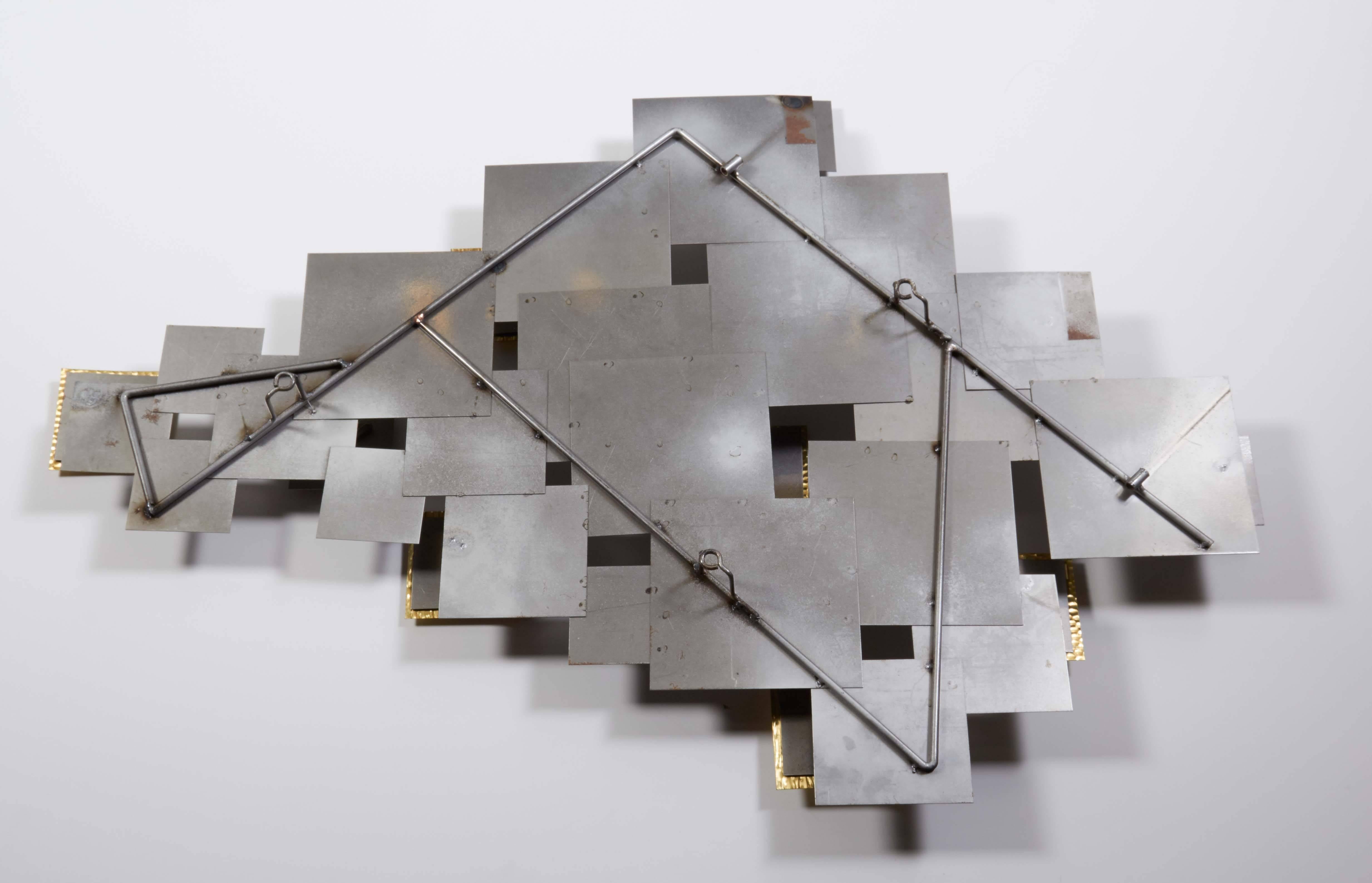 Curtis Jere Style Brutalist Geometric Wall Sculpture in Steel and Brass 4