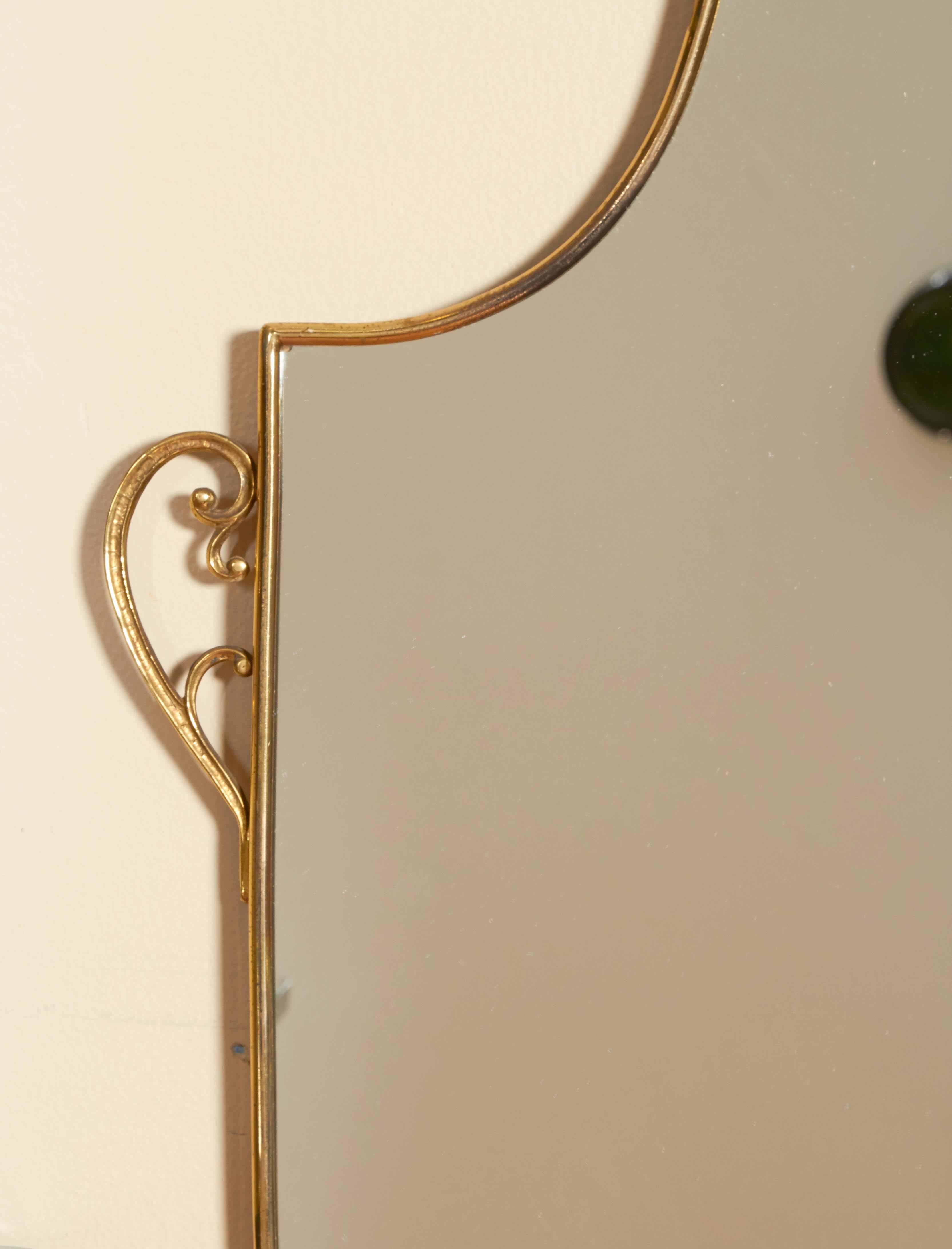 Mid-Century Modern Mid-Century Italian Shield Frame Mirror in Brass