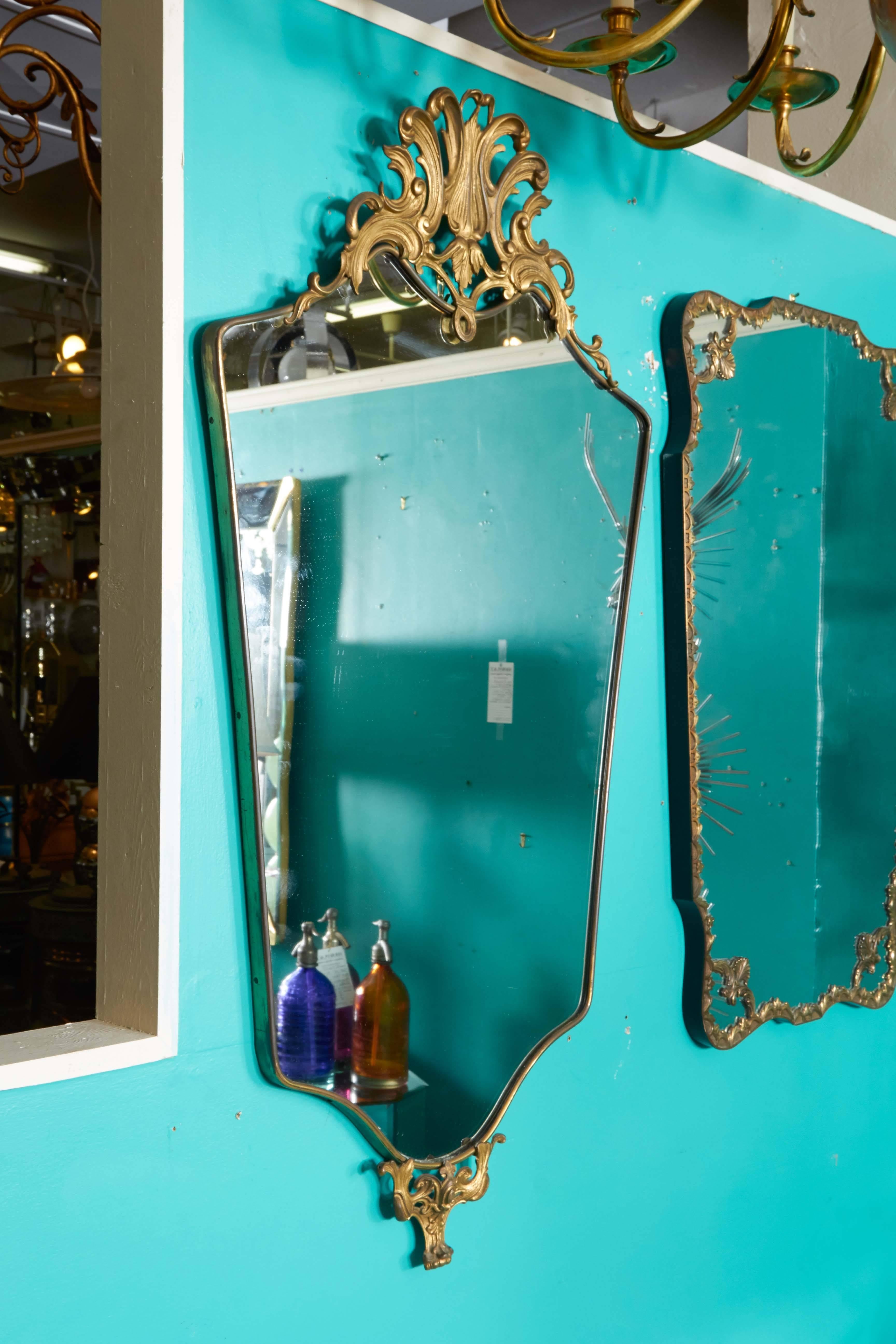 Mid-Century Italian Brass Shield Frame Mirror In Good Condition In New York, NY