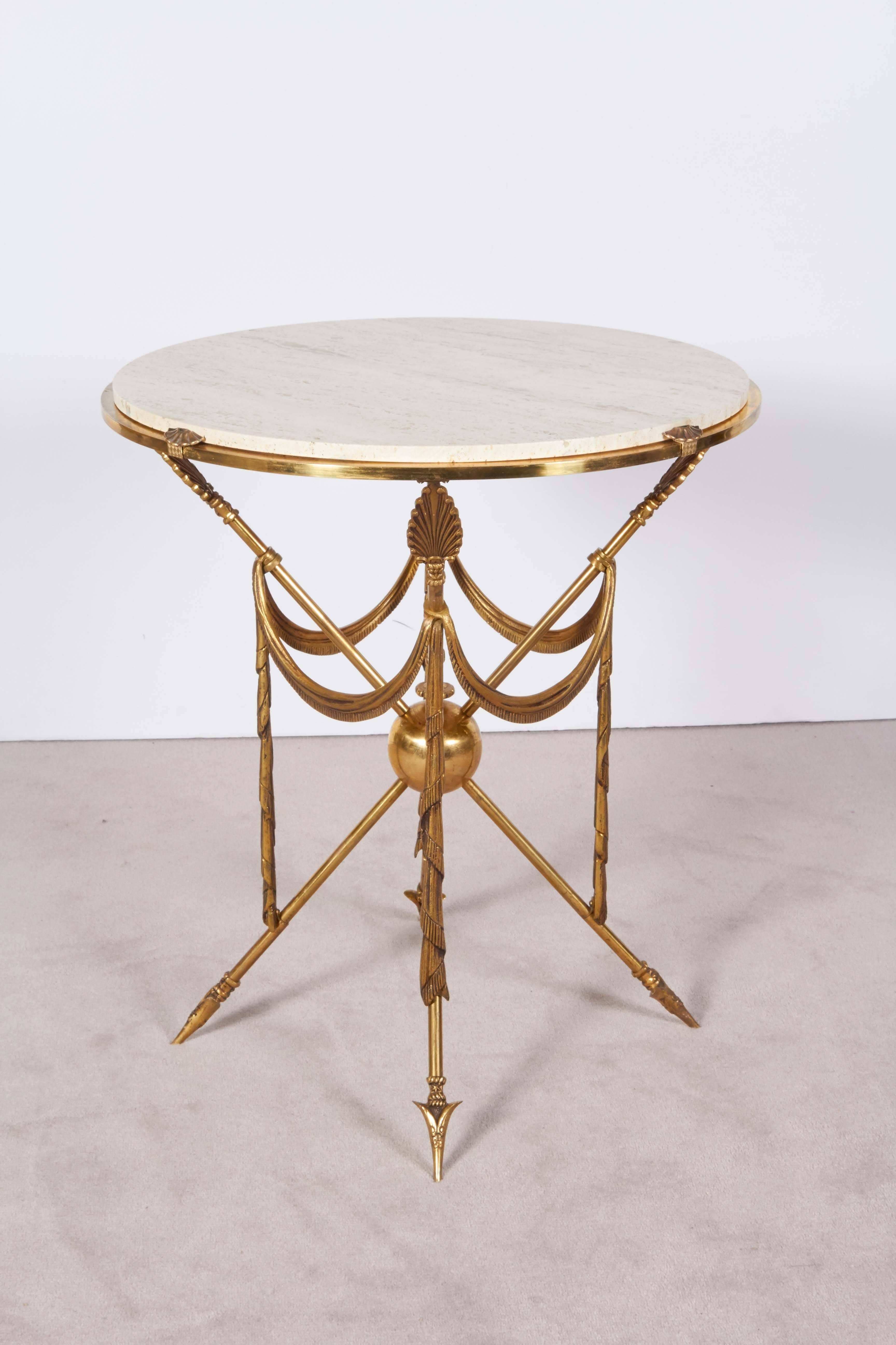 Mid-Century Italian Brass Martini Table with Arrow Motif Base In Good Condition In New York, NY