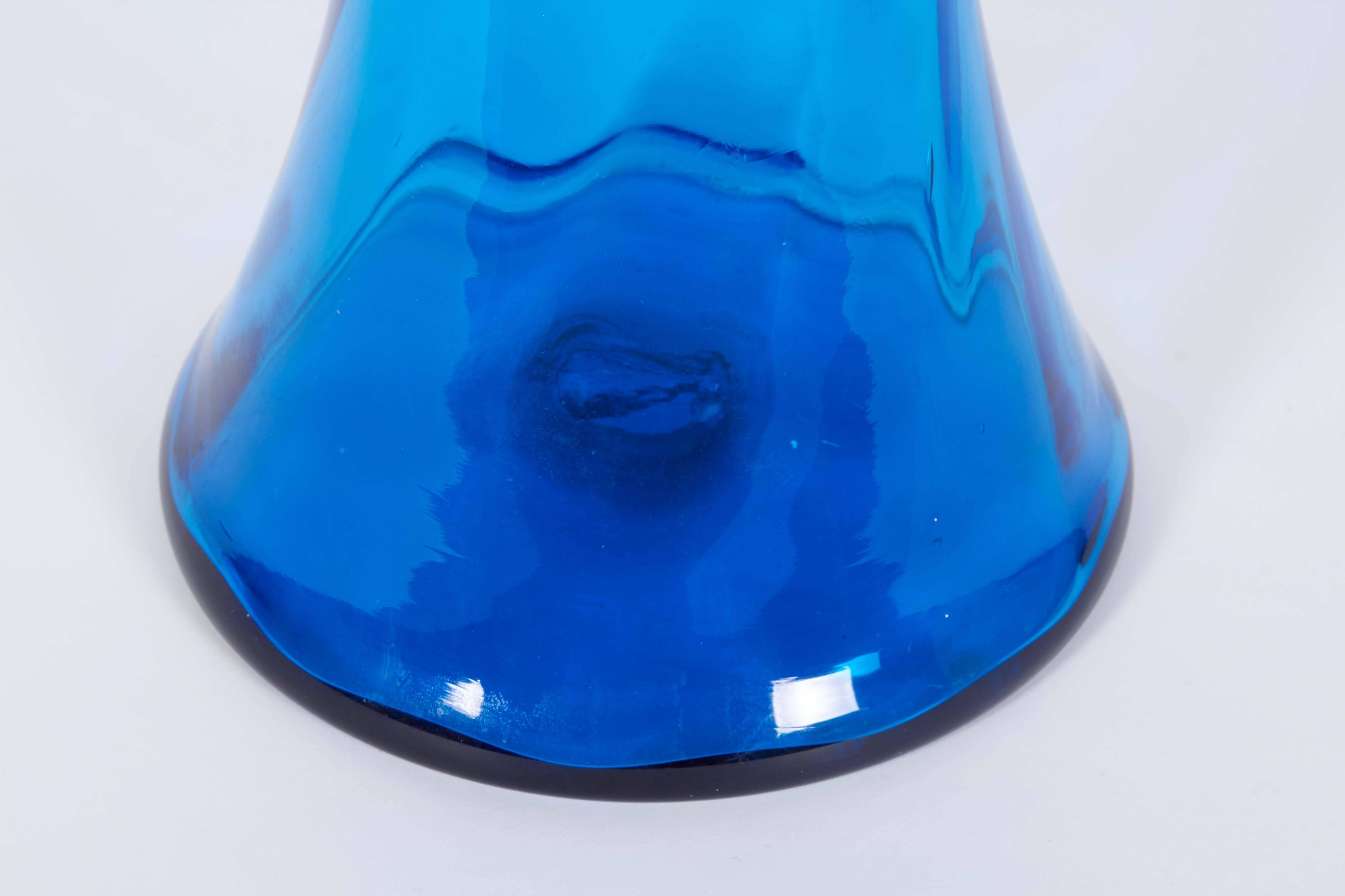 blue glass floor vase