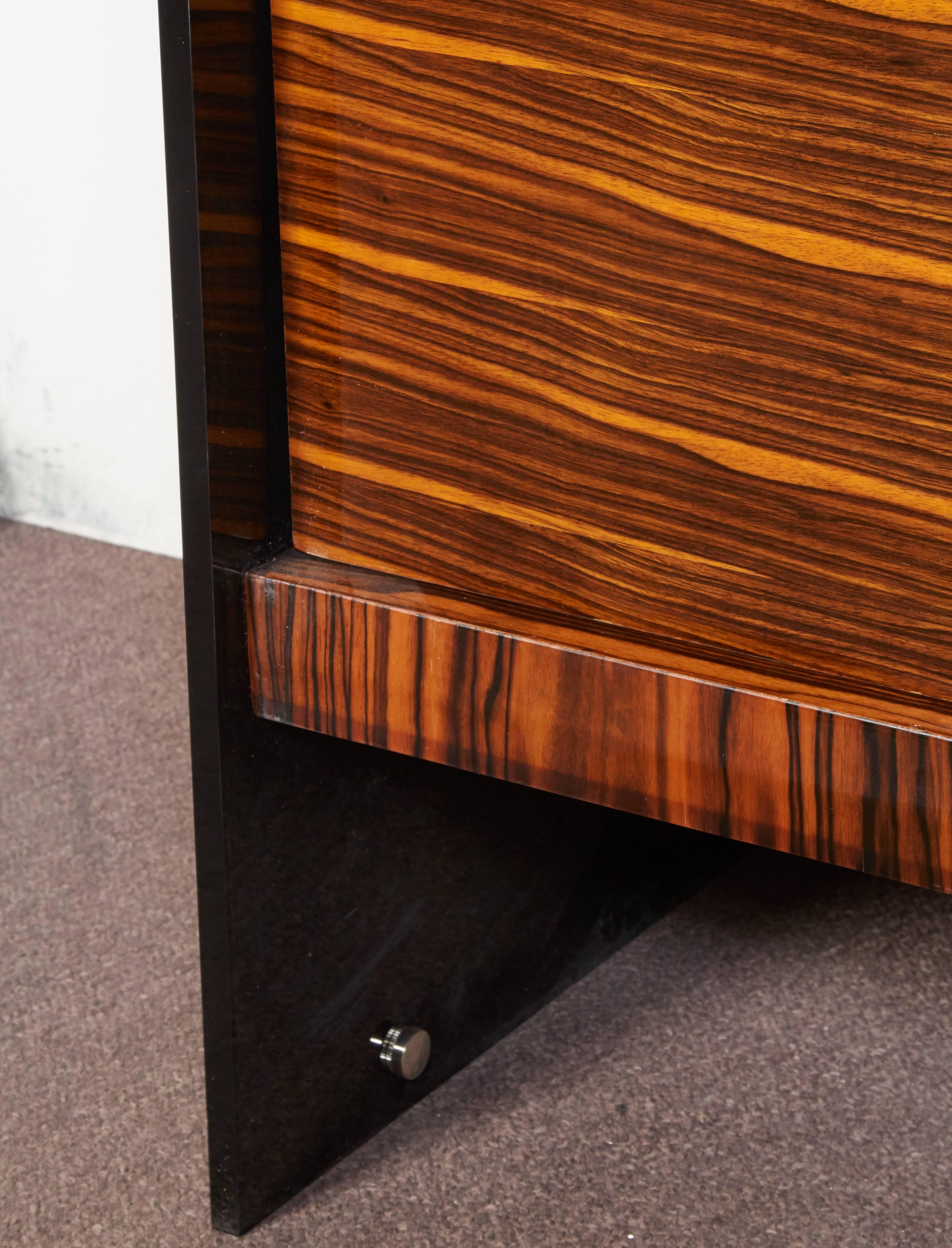 20th Century Pair of fabulous French Macassar Ebony and Black Plexi Cabinets For Sale