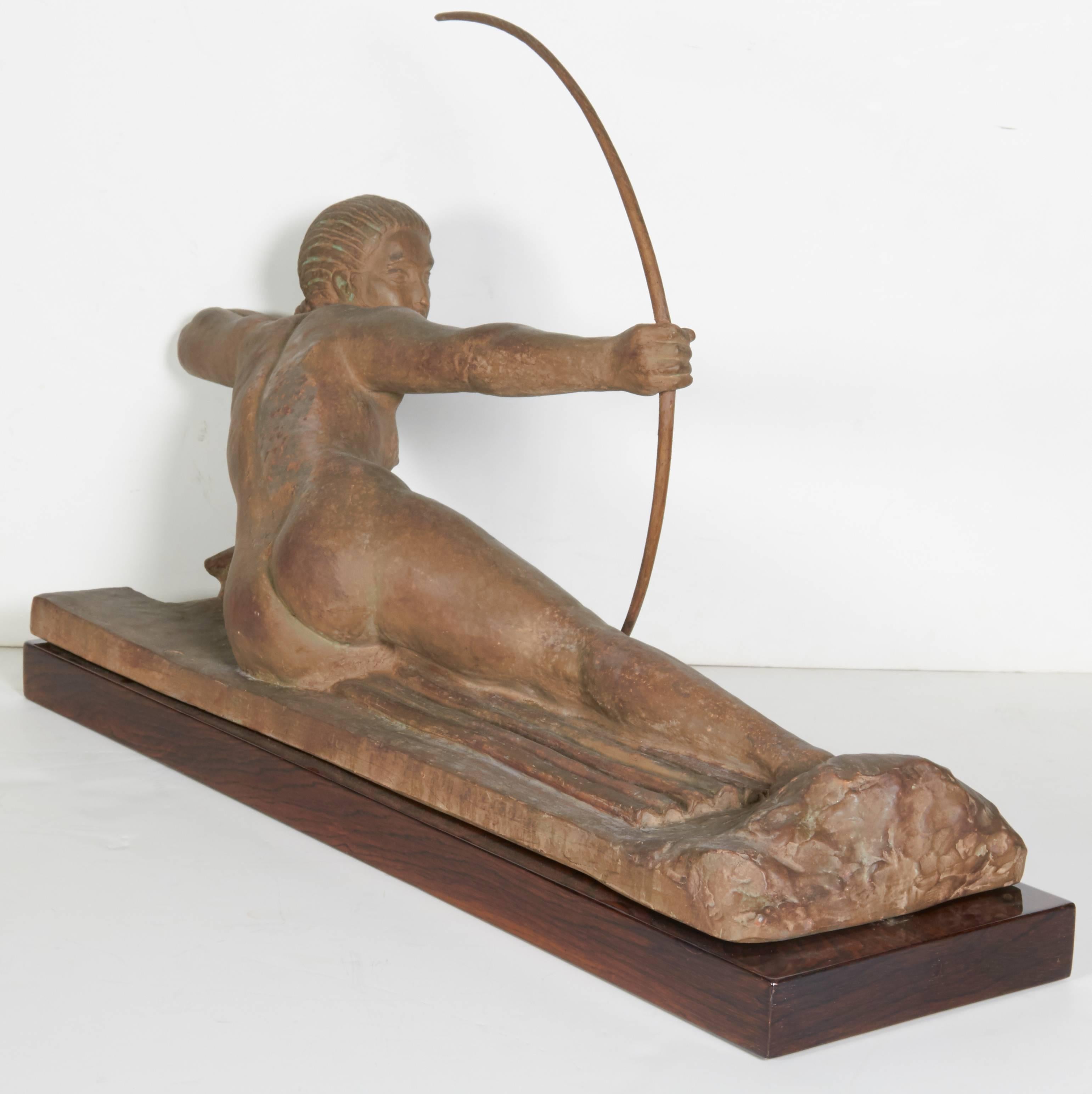 French Art Deco Large Sculpture of an Amazon Signed Bouraine 1