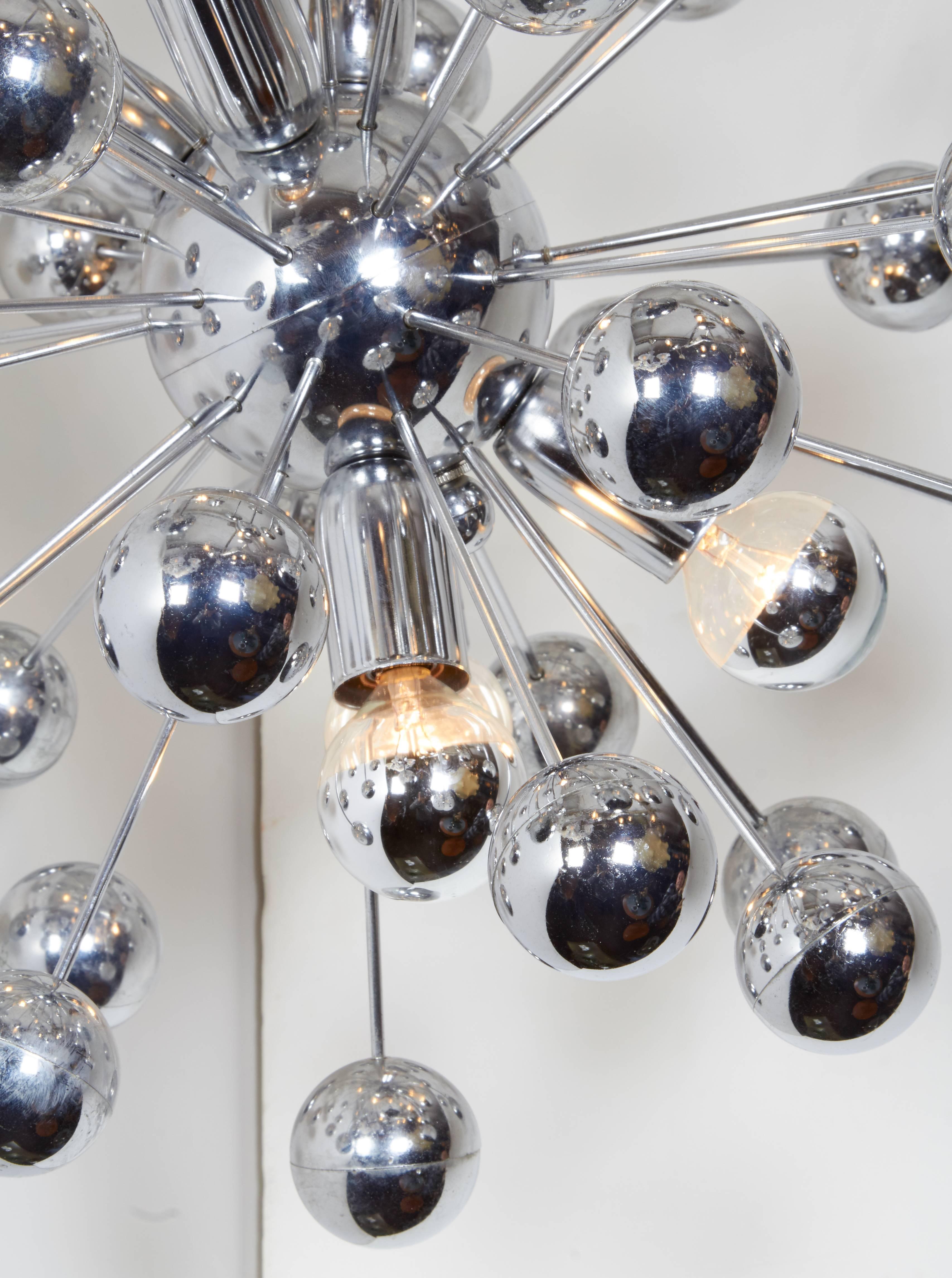 20th Century Mid-Century Chrome Sputnik 1960s Chandelier with Unusual Angled Stem For Sale