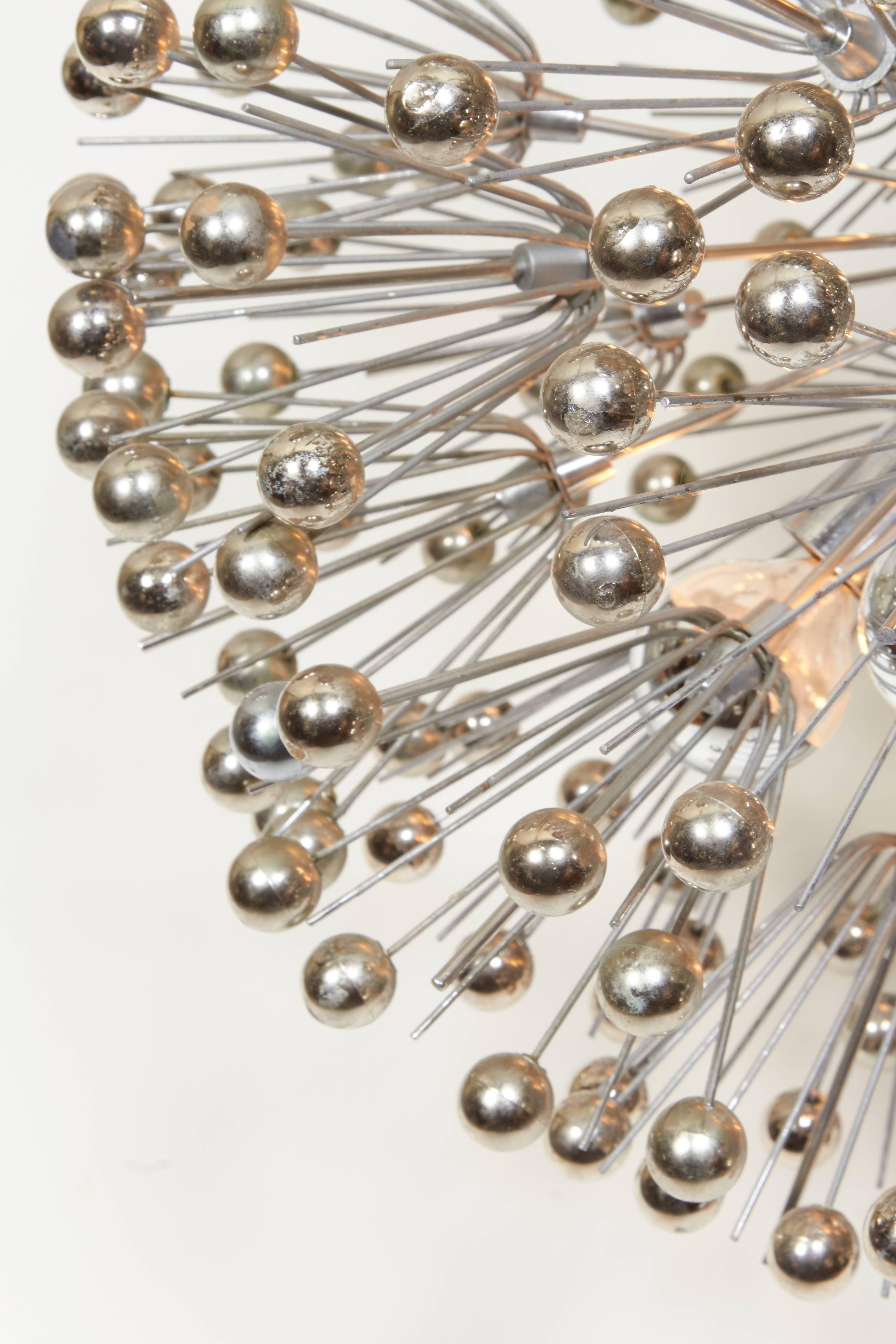 Pair of Mid-Century Sputnik Snowflake Chandeliers in Nickel, Emile Stenjar For Sale 1