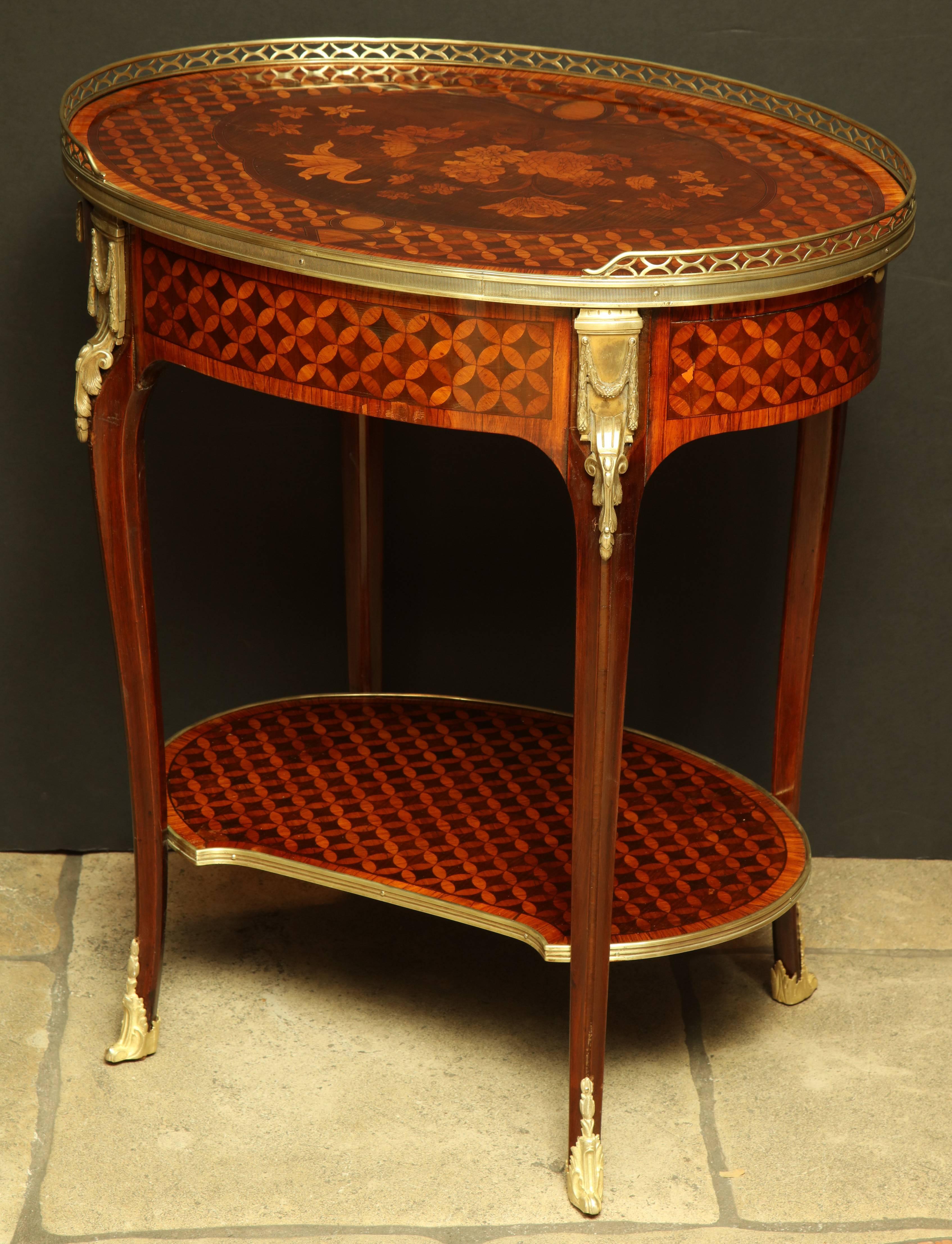 French Louis XV Oval Marquetry Side Table