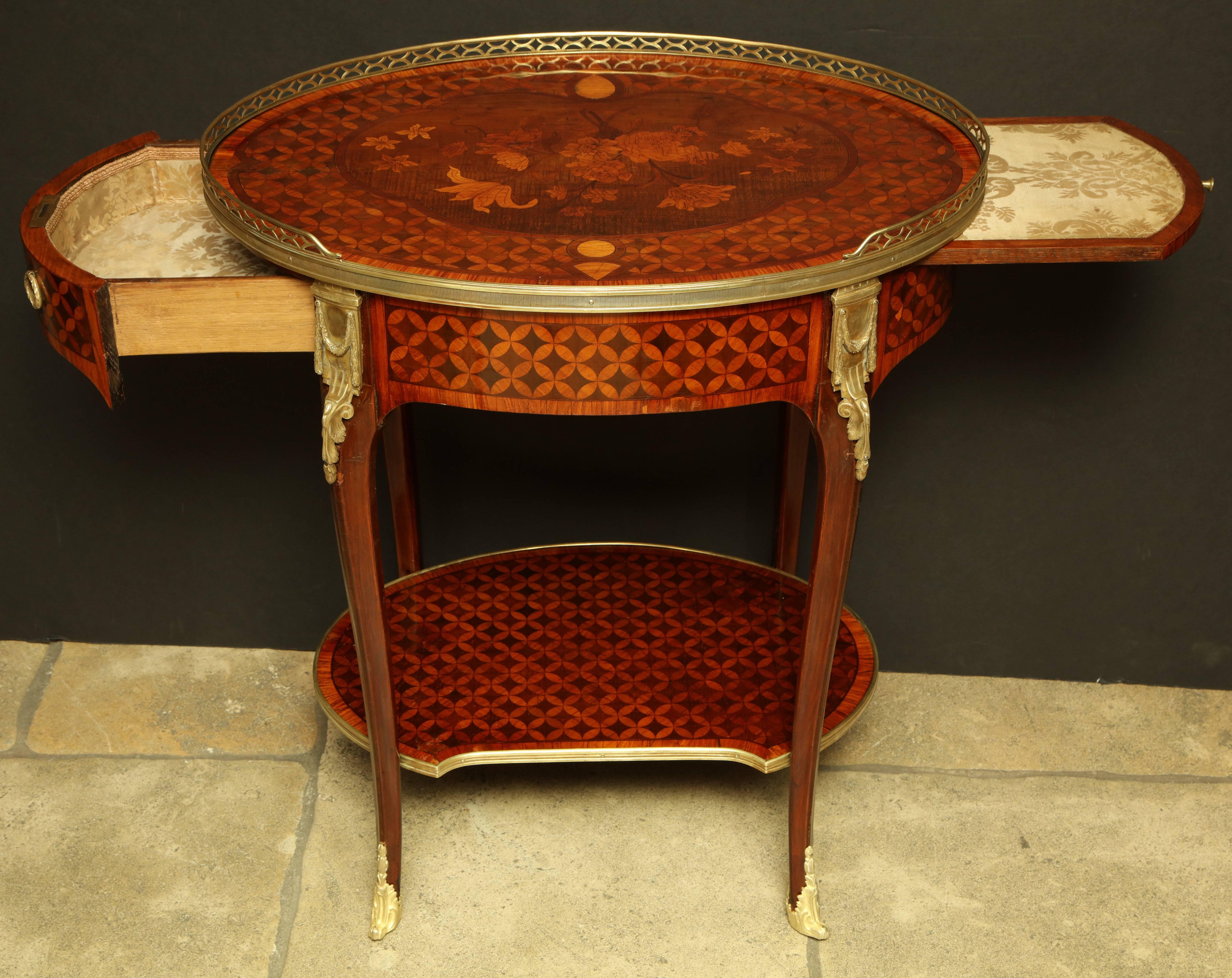 19th Century Louis XV Oval Marquetry Side Table
