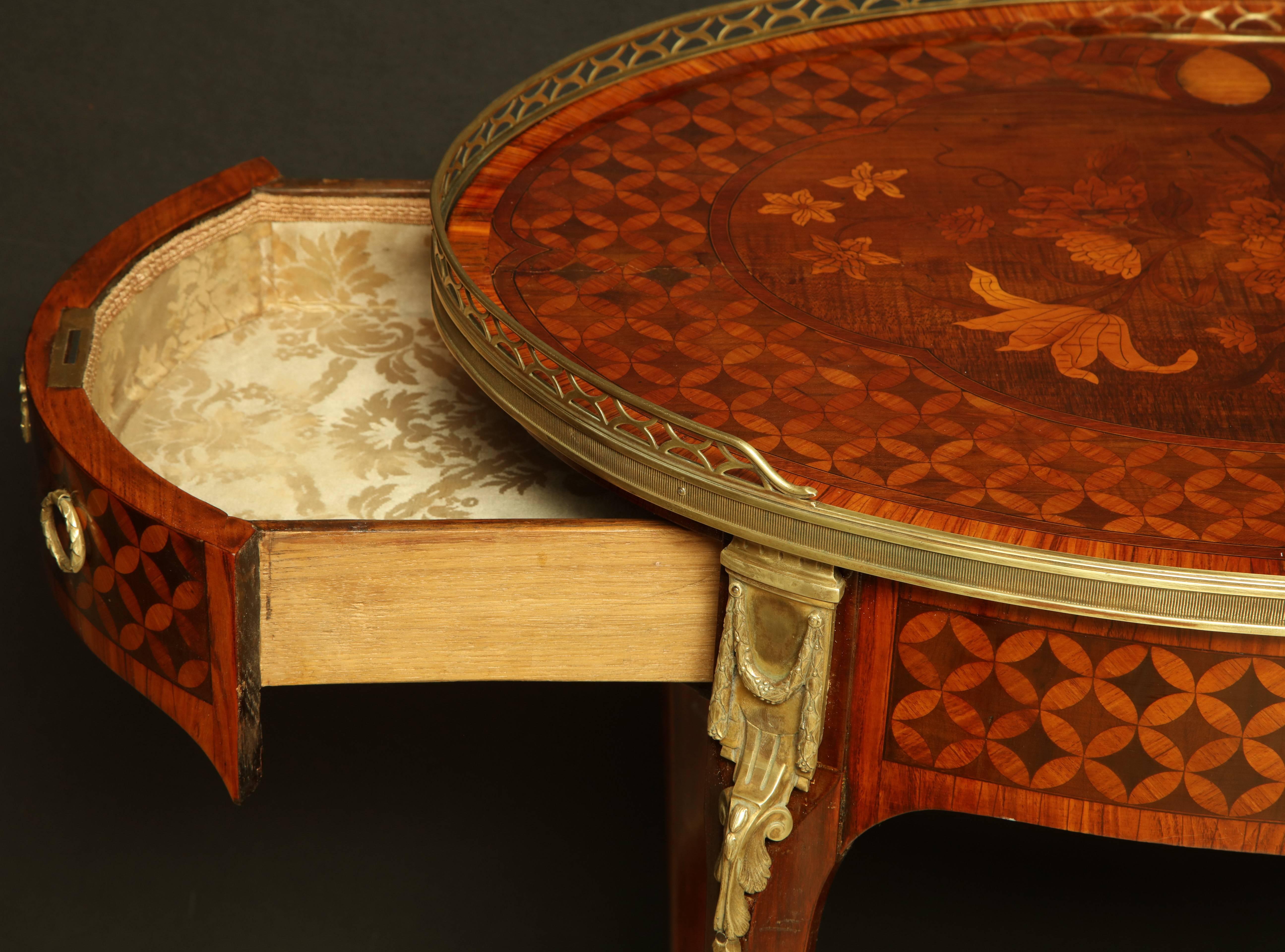 Louis XV Oval Marquetry Side Table 1