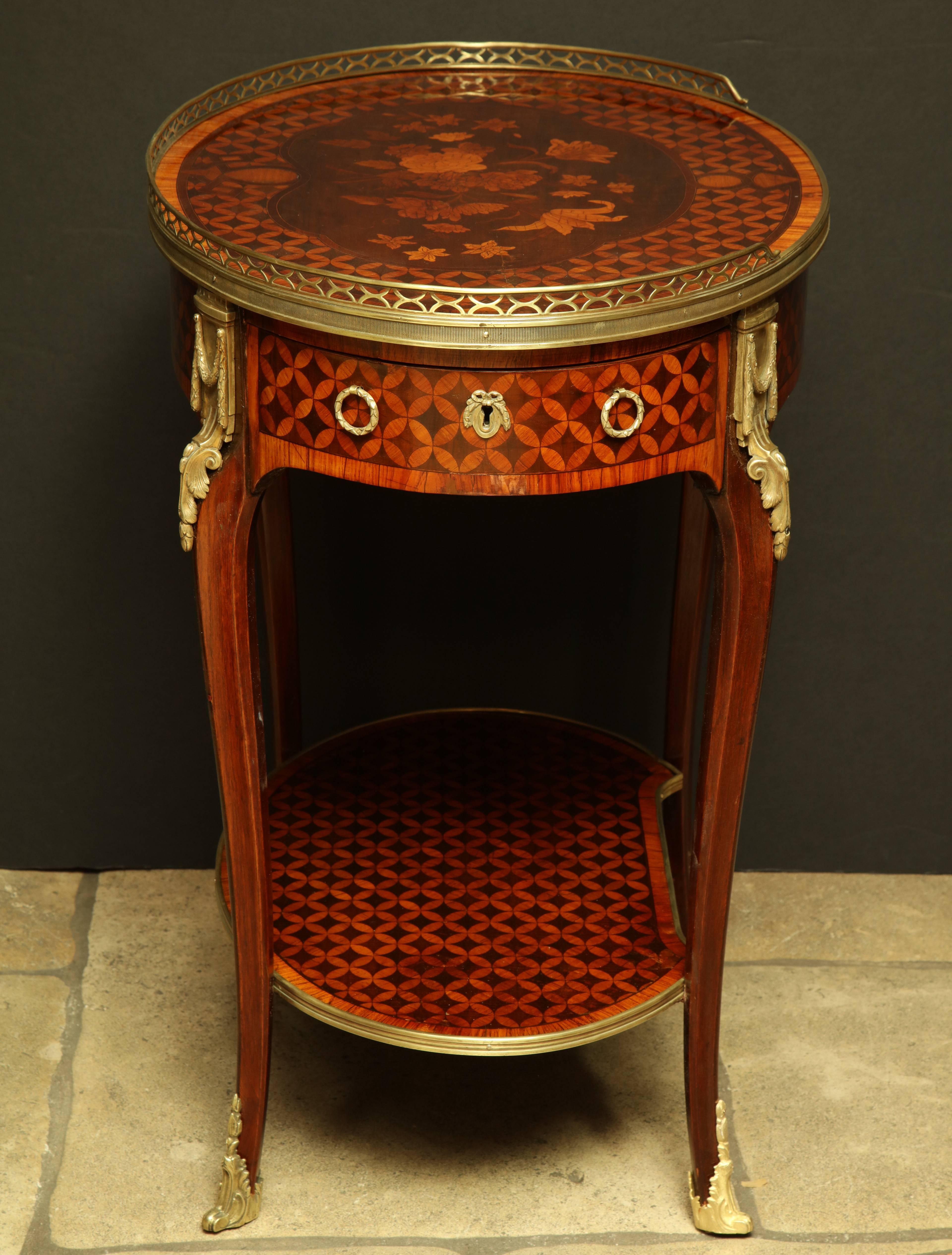 Louis XV Oval Marquetry Side Table 3