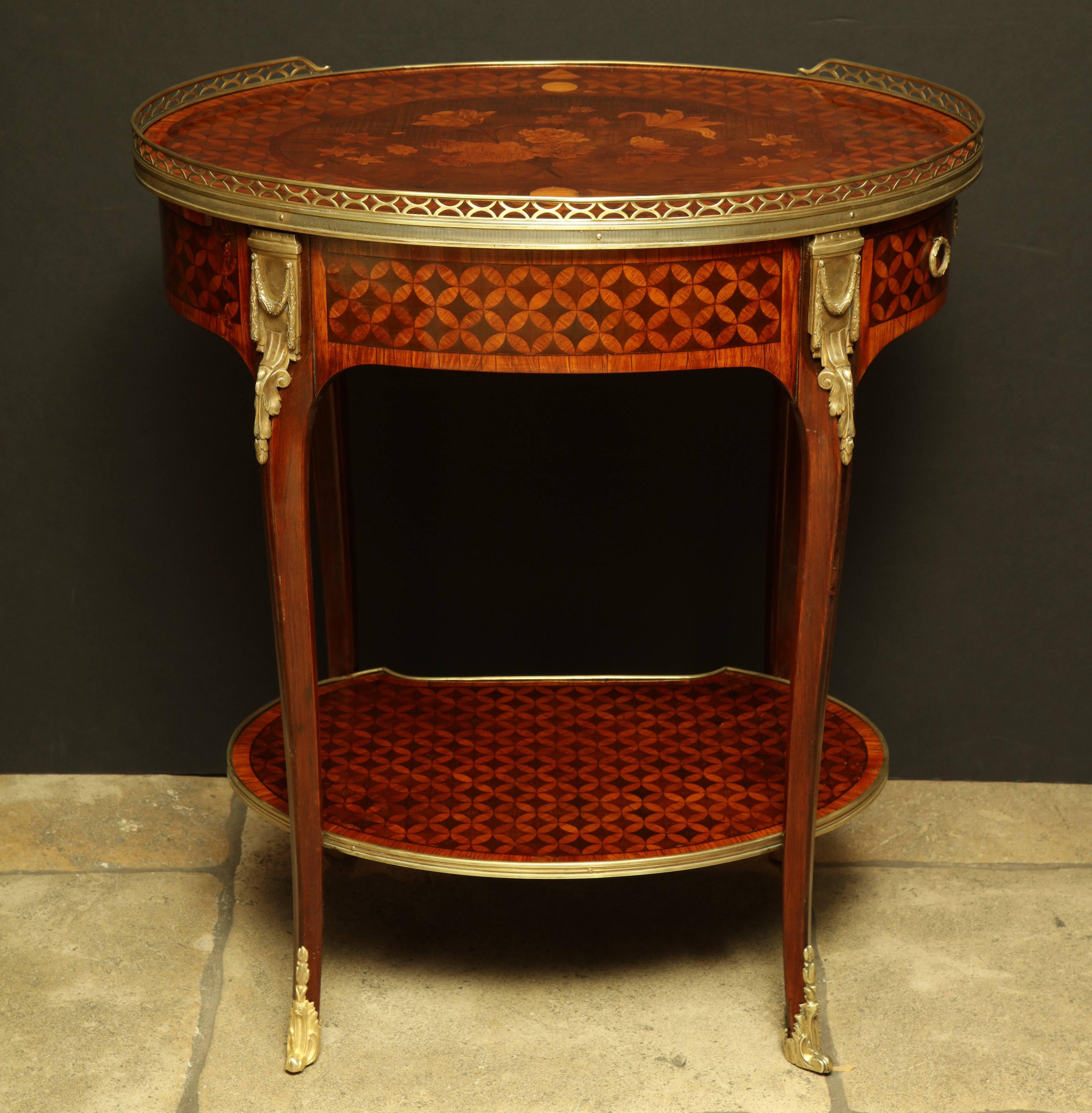 Louis XV Oval Marquetry Side Table 4