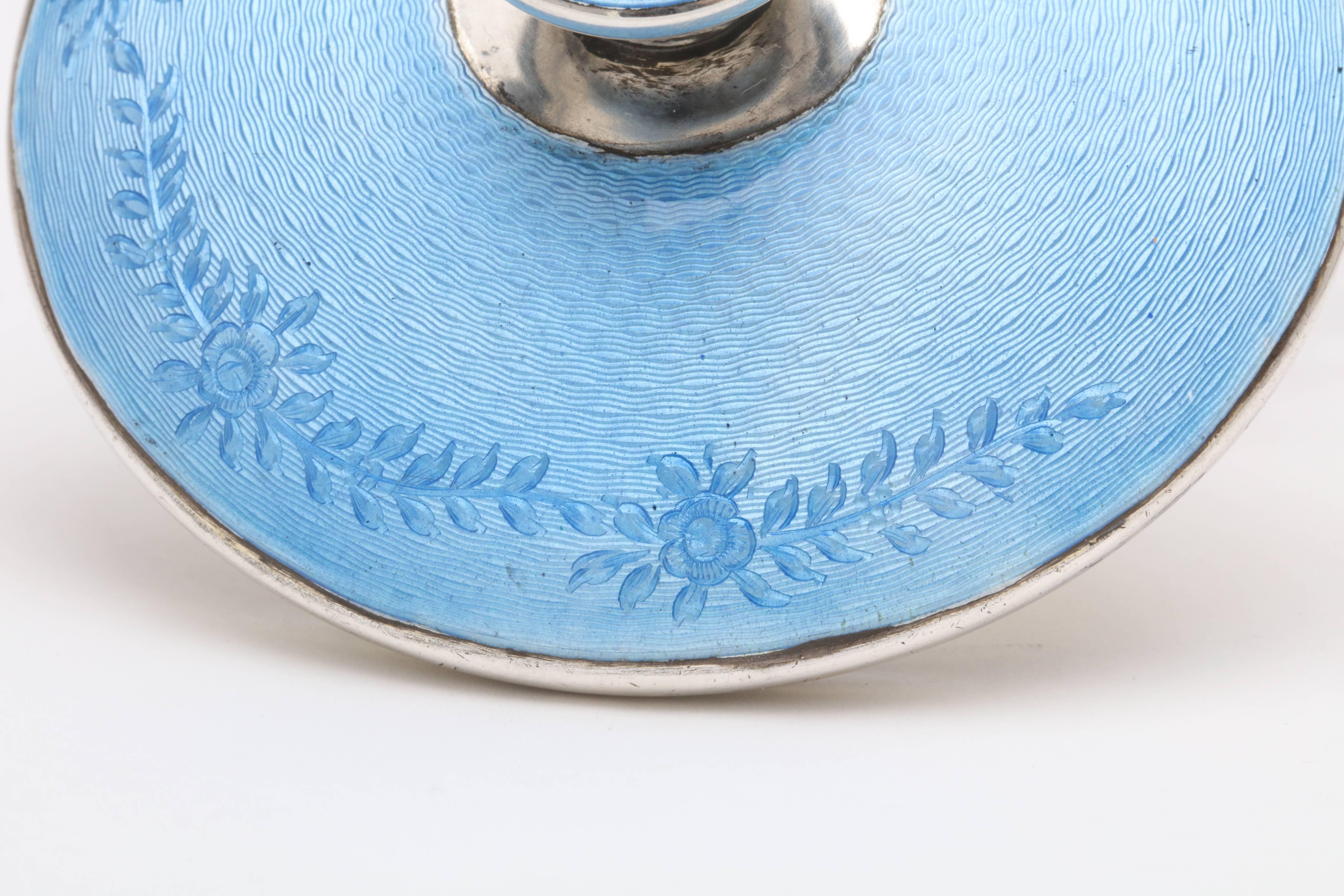 Art Deco Sterling Silver and Blue Guilloche Enamel-Mounted Crystal Powder Jar 2