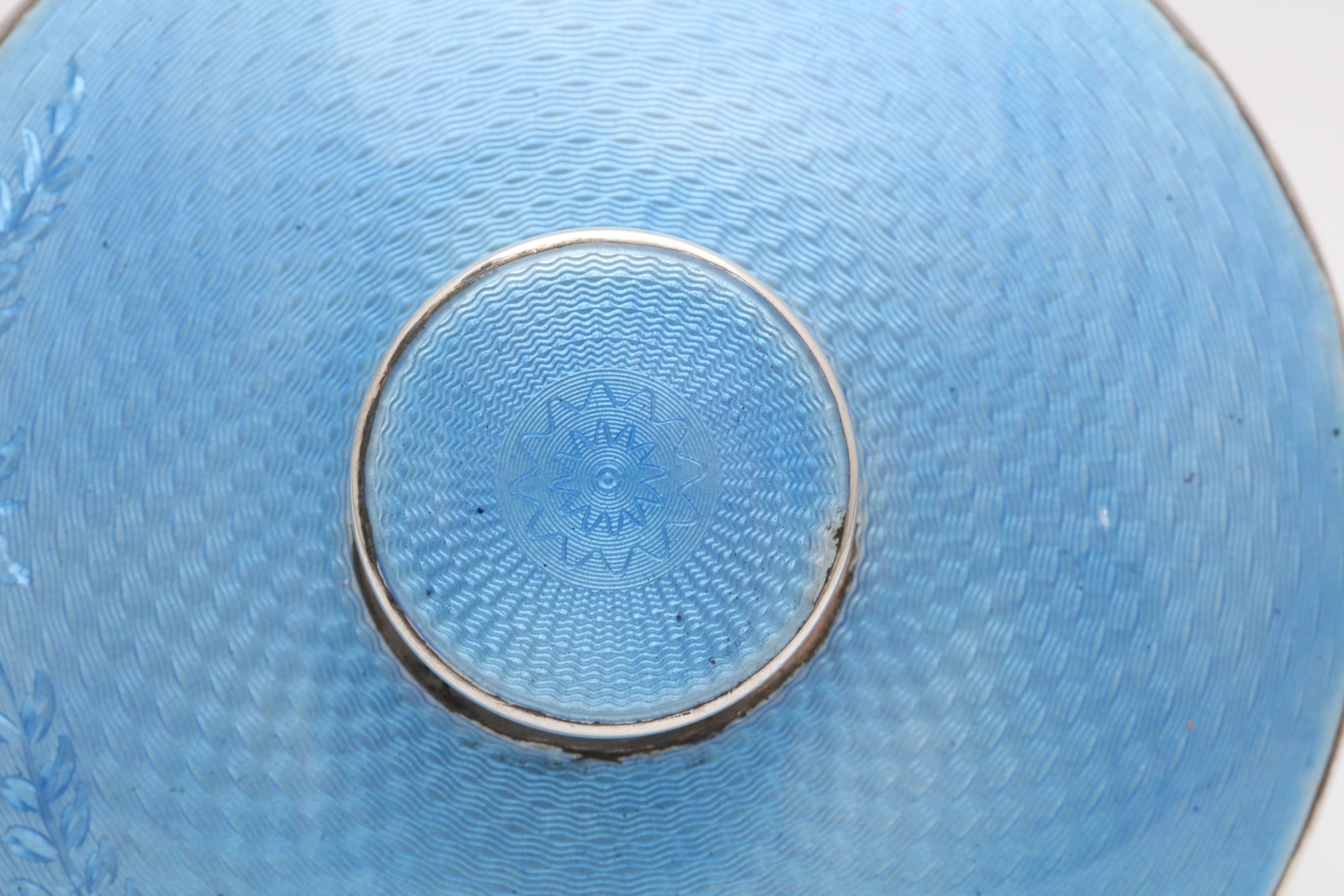 Art Deco Sterling Silver and Blue Guilloche Enamel-Mounted Crystal Powder Jar 3