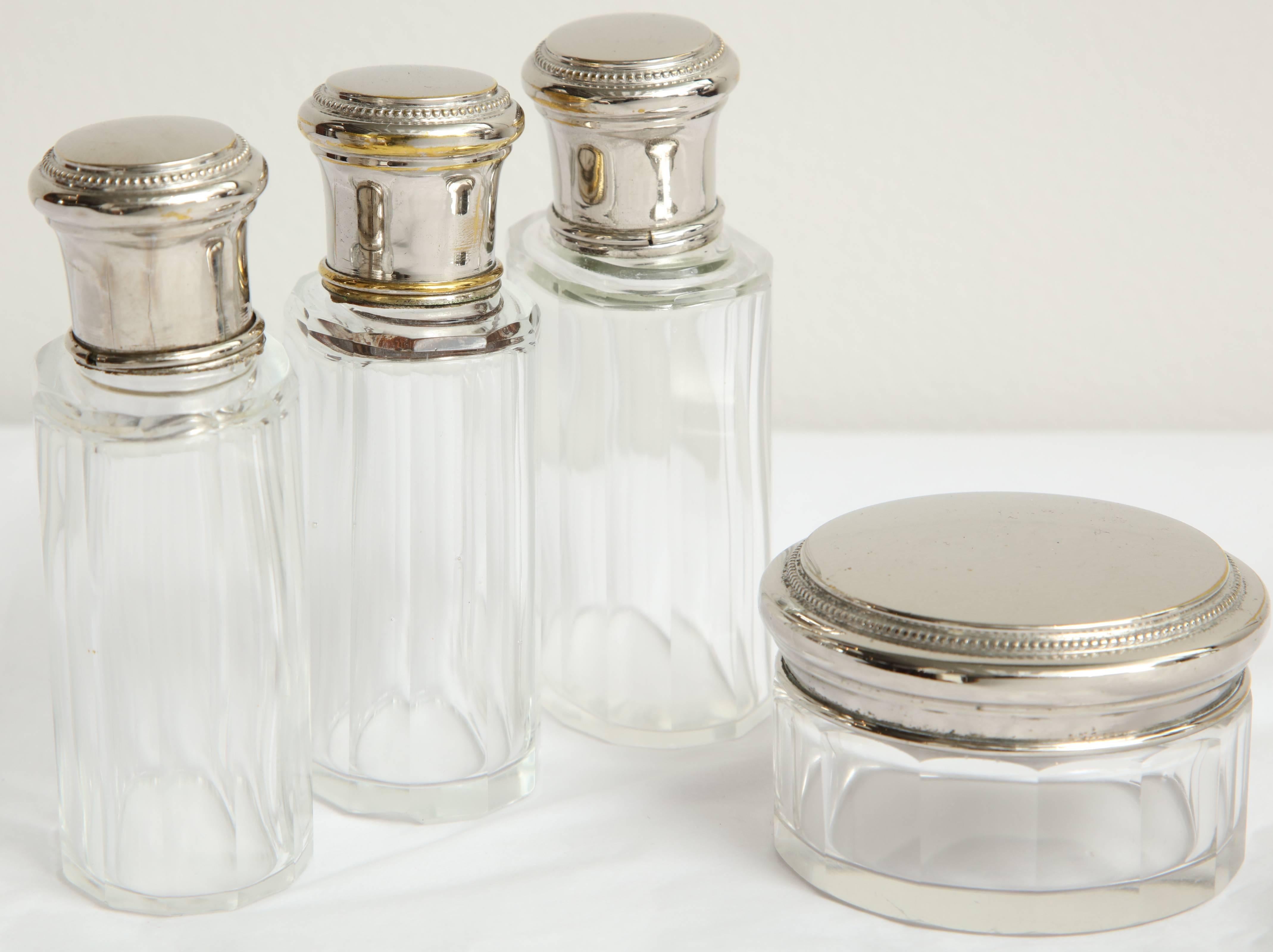 Set of Four Toiletry Bottles with Covered Jar In Good Condition For Sale In New York, NY