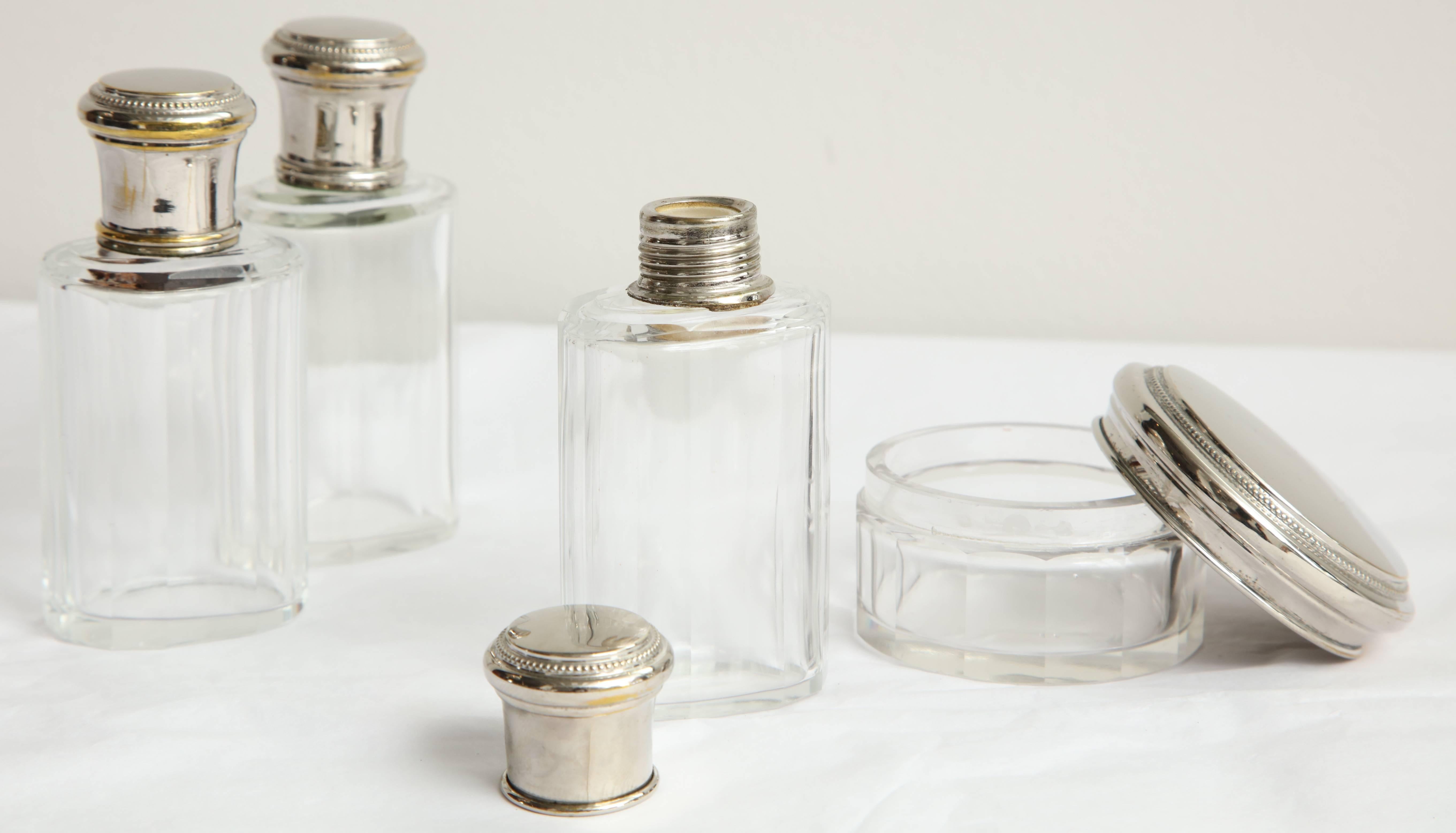 Set of Four Toiletry Bottles with Covered Jar For Sale 1